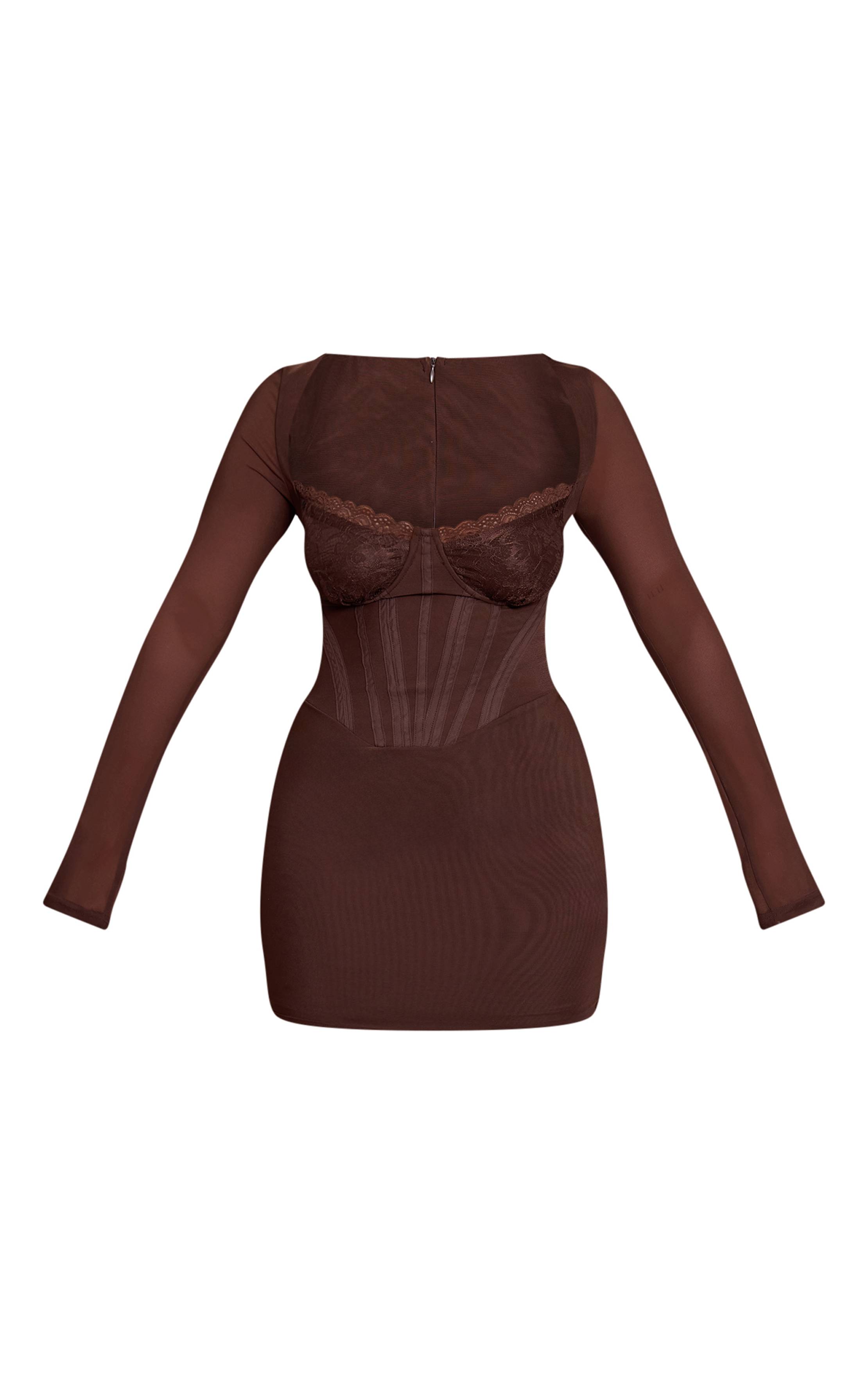 Chocolat Robe Mini Corsetée Shape À Empiècements En Dentelle Et Mesh