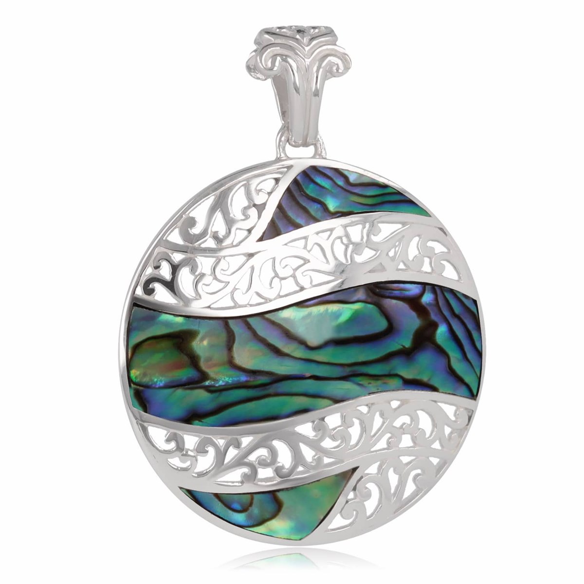 Pendentif ADEN Nacre abalone Argent 925-millième rhodié forme ronde