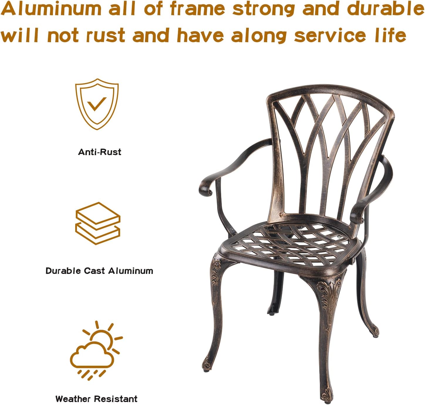 Jardin DE CENTENNAIL 3-teiliges Bistro-Set für den Außenbereich, aus Aluminiumguss, rostbeständig, Motiv Sessel (Kupfer)