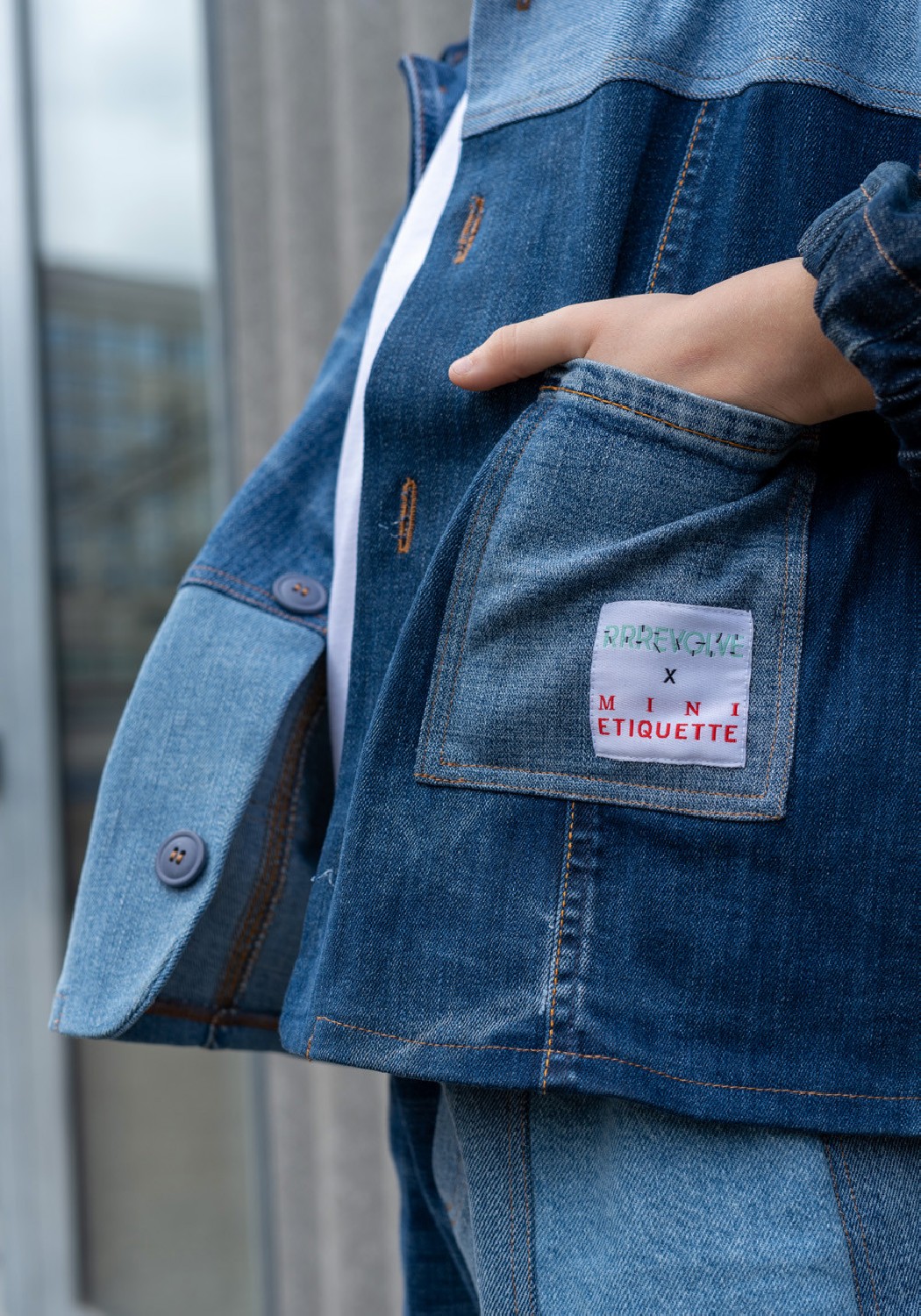 RRREVOLVE x Mini Etiquette Kinderjacke Patchwork Denim