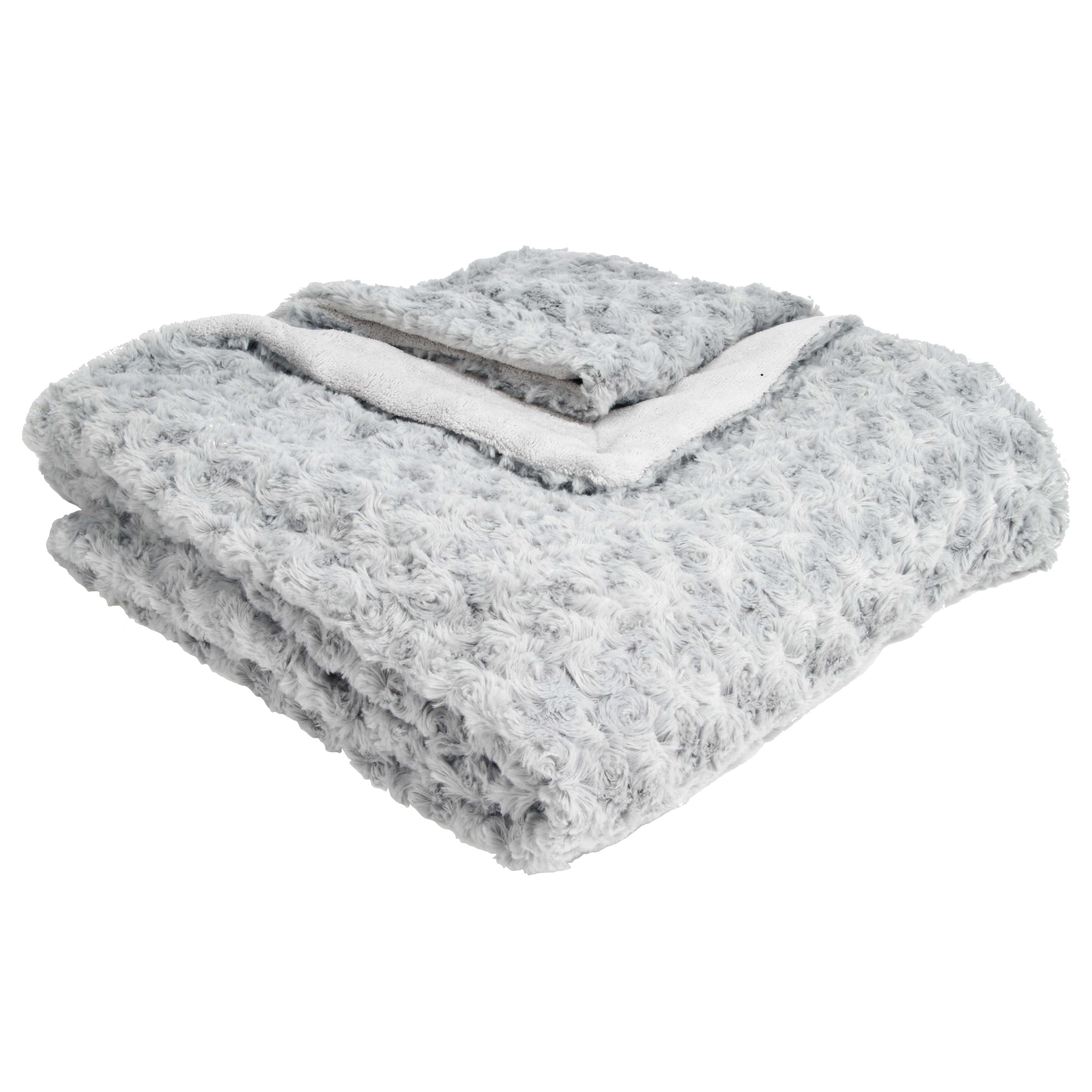 PLAID FOURRURE BOUCLEE GRIS CLAIR 120X160CM