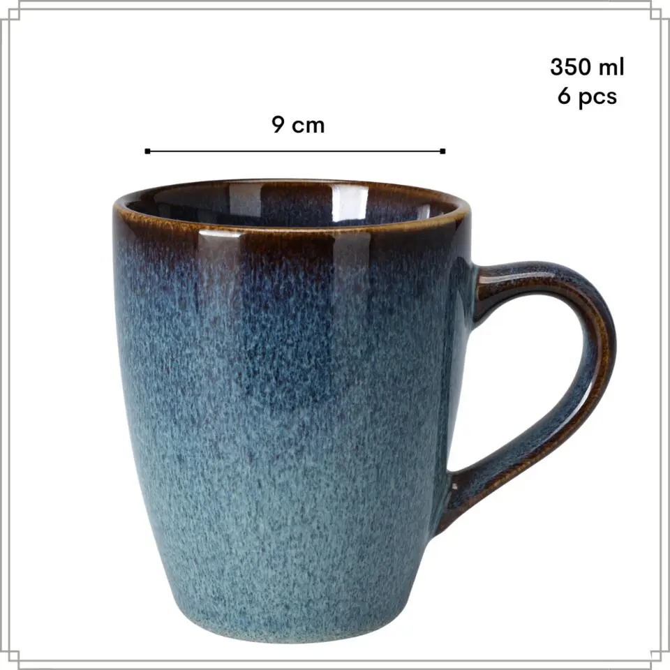 OTIX Koffiekopjes met Oor Set van 6 Koffietassen Theemok 350ml Aardewerk EBONY