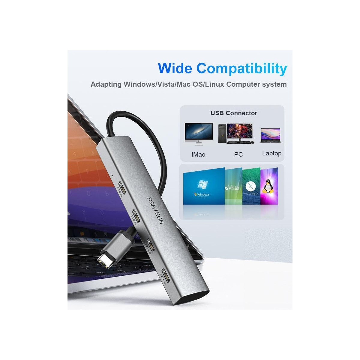 NÖRDIC Gen2 3.2 USB-C 4-porters Hub 10Gbps 19cm kabel 4xUSB-C