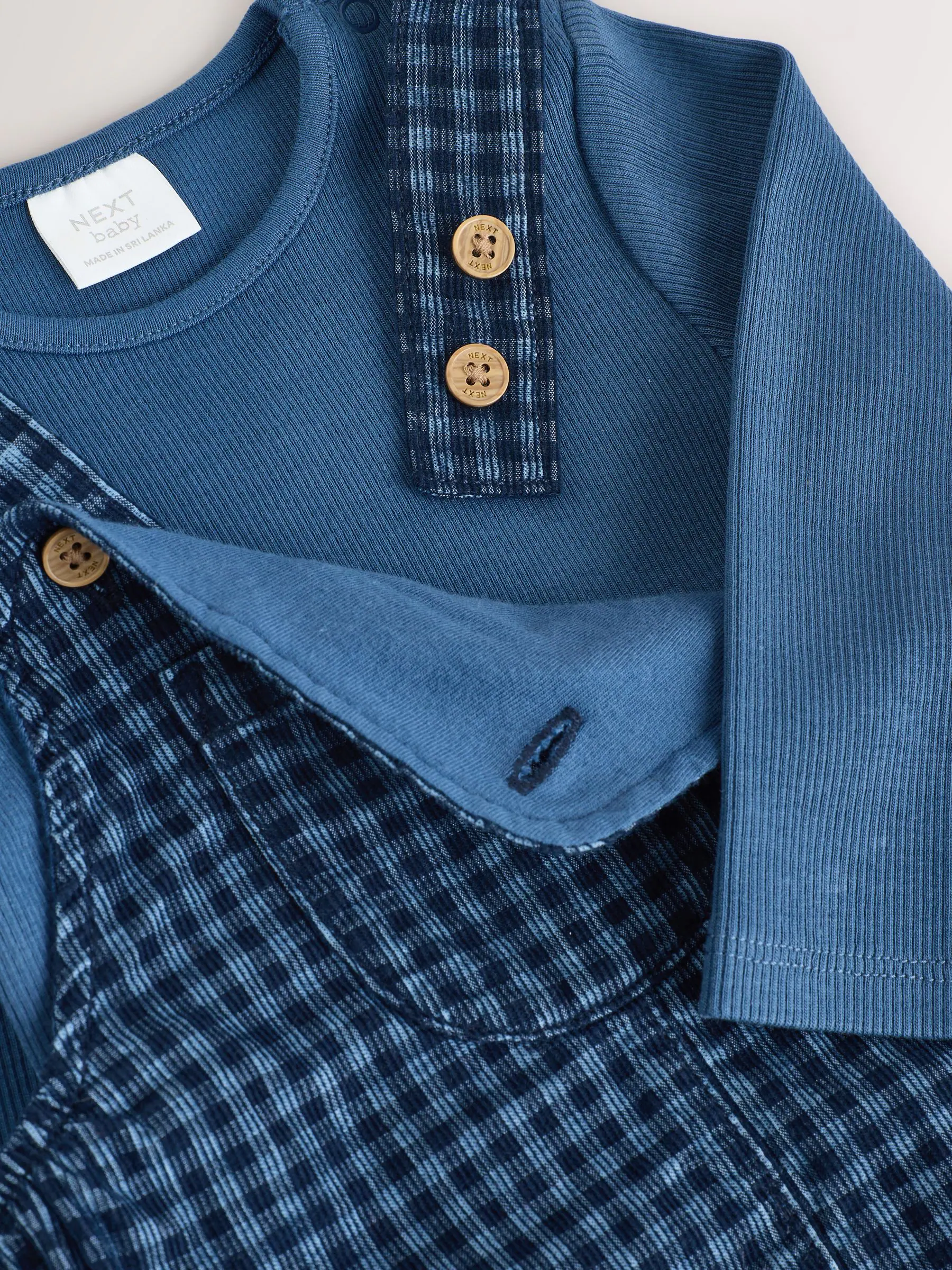 Blauw geruit - Babyset van corduroy tuinbroek en rompertje (0mnd-2jr)