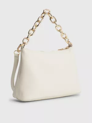 Bolsa transversal casual de couro com alça de corrente