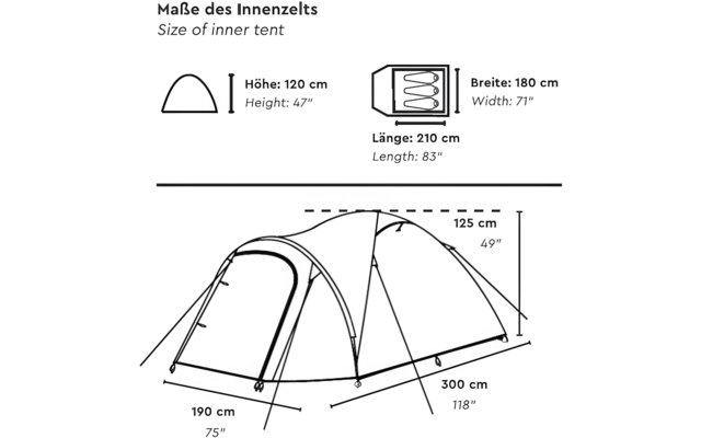 Tambu Haika Kuppelzelt für 3 Personen aus recyceltem Polyester 2.000 mm Wassersäule