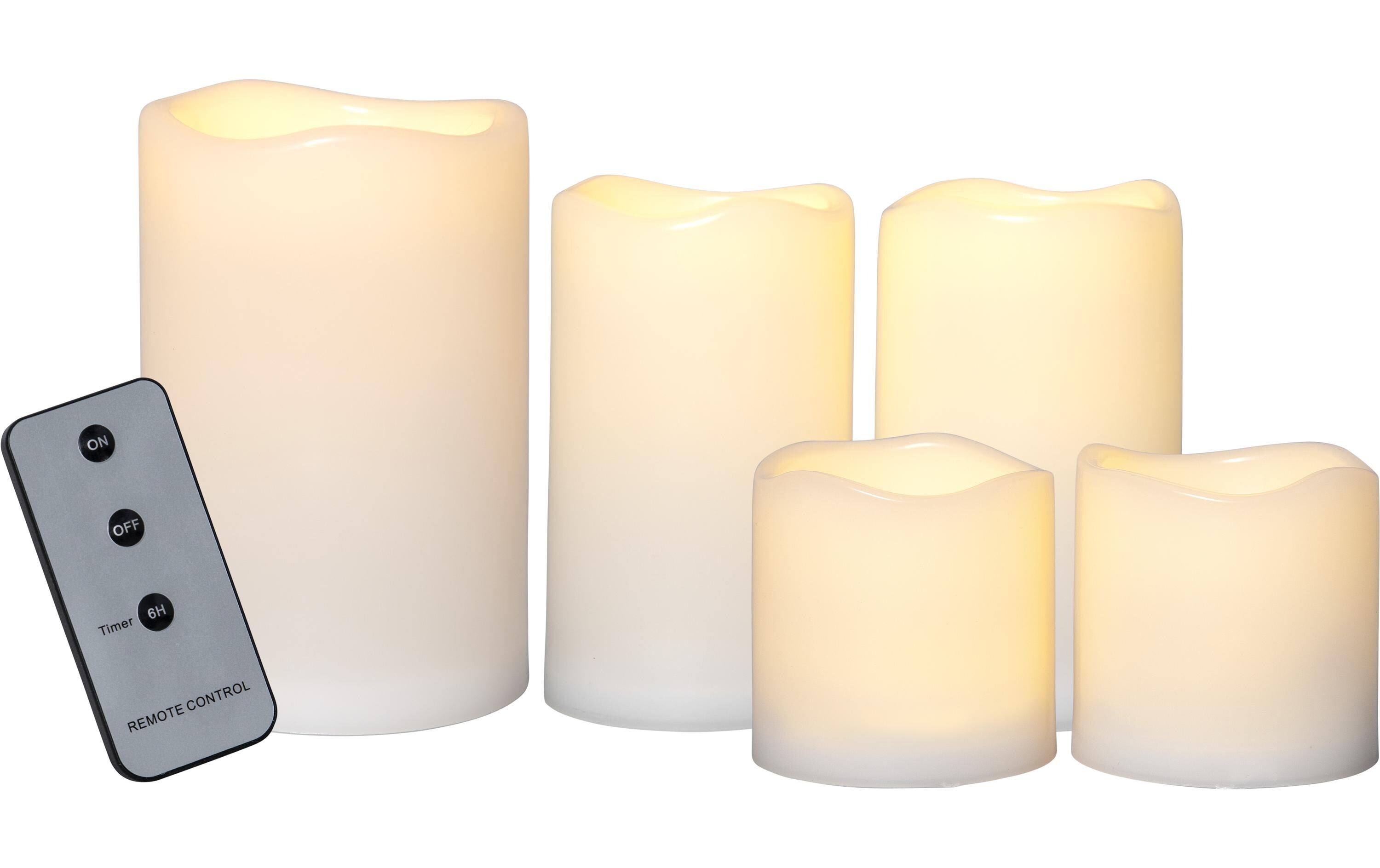 LED-Kerzen Set Pillar Paul, Ø 7.5/10 x 7.5/12/15 cm, BeigeKünstliche Kerze mit beweglicher Flamme, 5er Pack