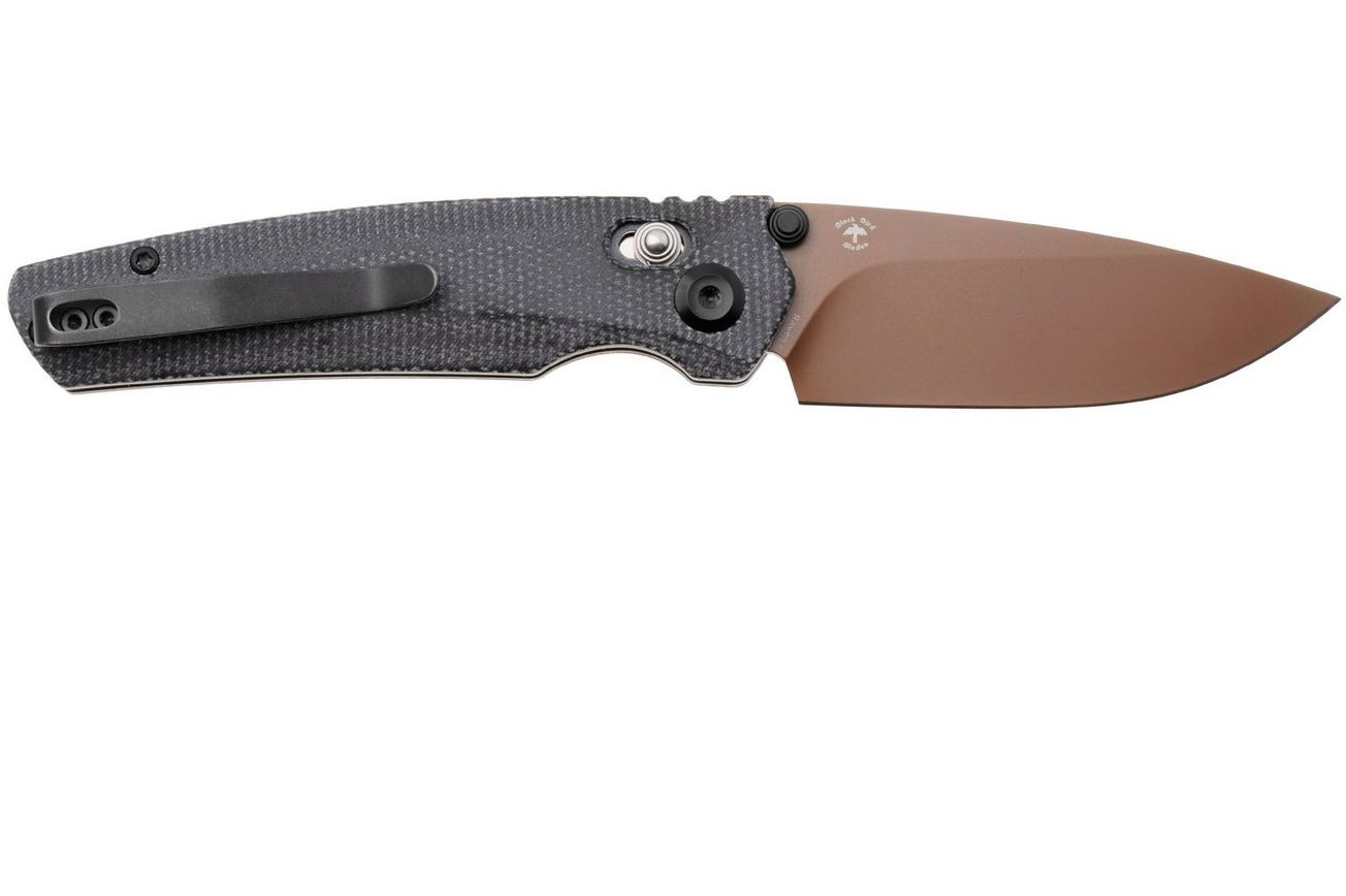 Tenable Knives Raven T2109V6 Rose Gold Coated 14C28N, Black Micarta, zakmes, Black Bird Blades design