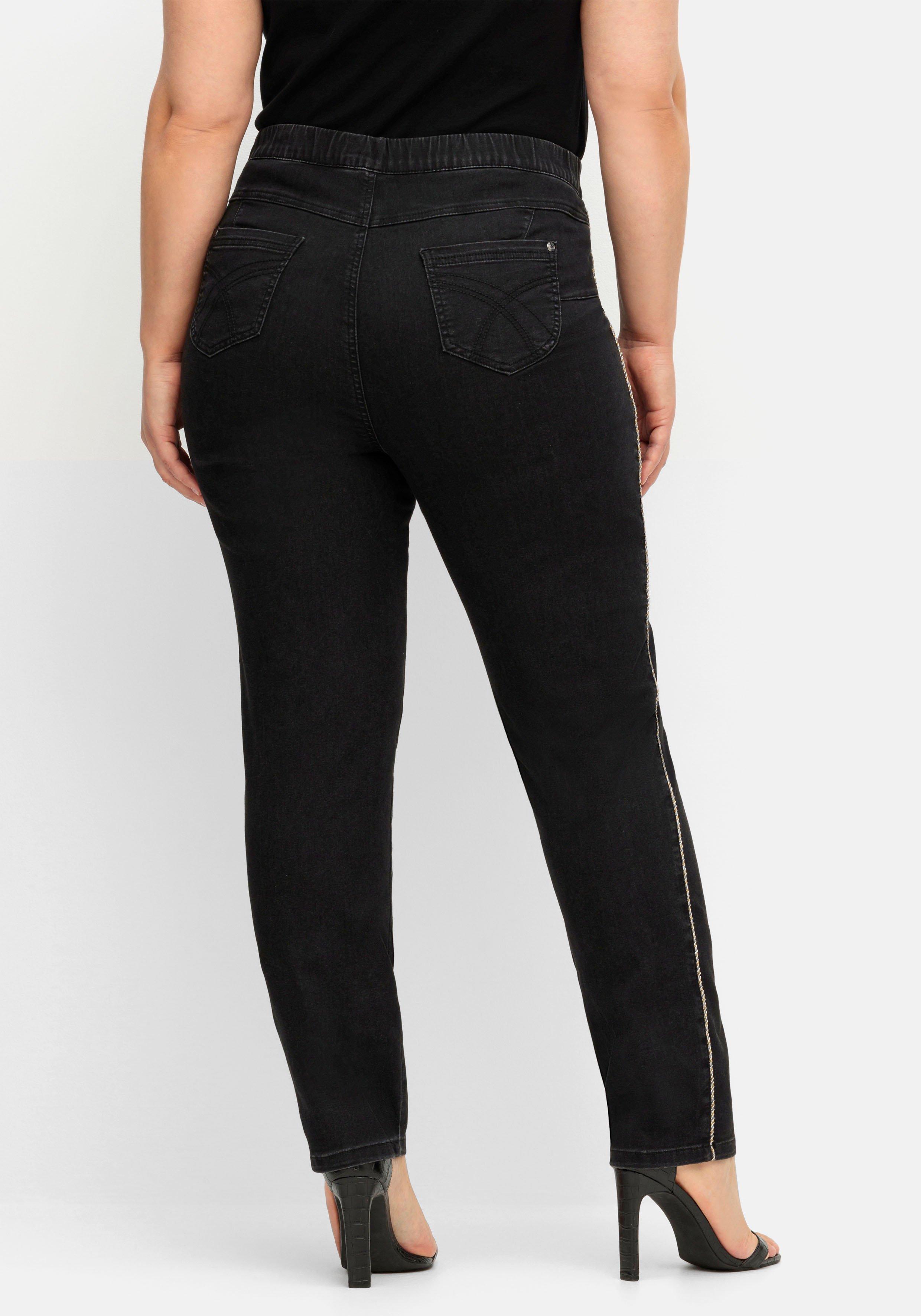 Skinny Jeans mit seitlichen Glitzer-Pipings