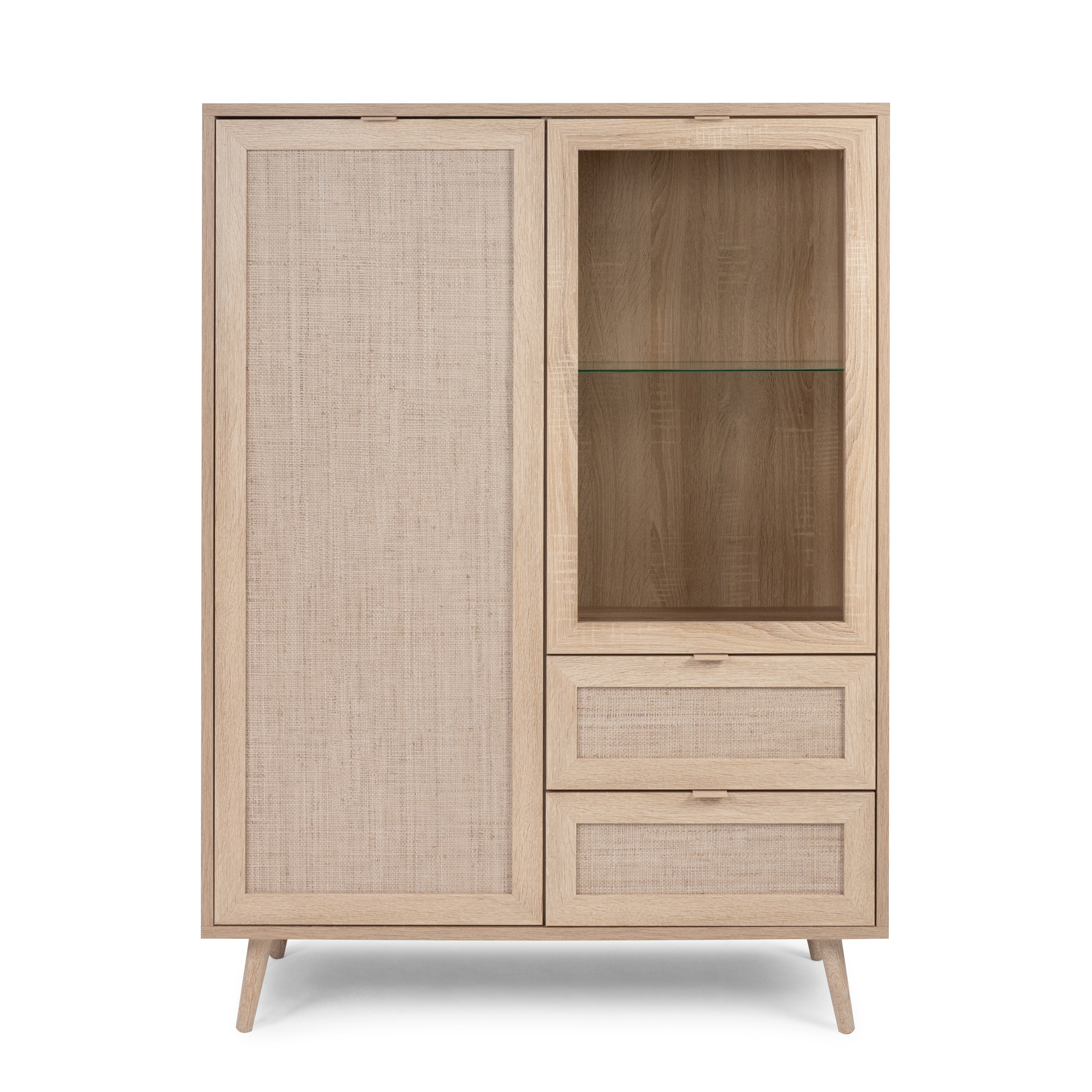 Highboardvitrine BALI - Sonoma Eiche-Rafia geflecht - 101 cm breit