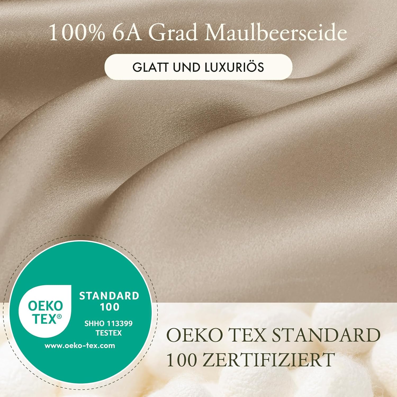 LilySilk 100% Maulbeere Seide Bettwäsche-Set 2 teilig Bettbezug 135x200cm Kissenbezug 80x80cm Unifarben 19 Momme Hypoallergen Super weich und atmungsaktiv,Taupe