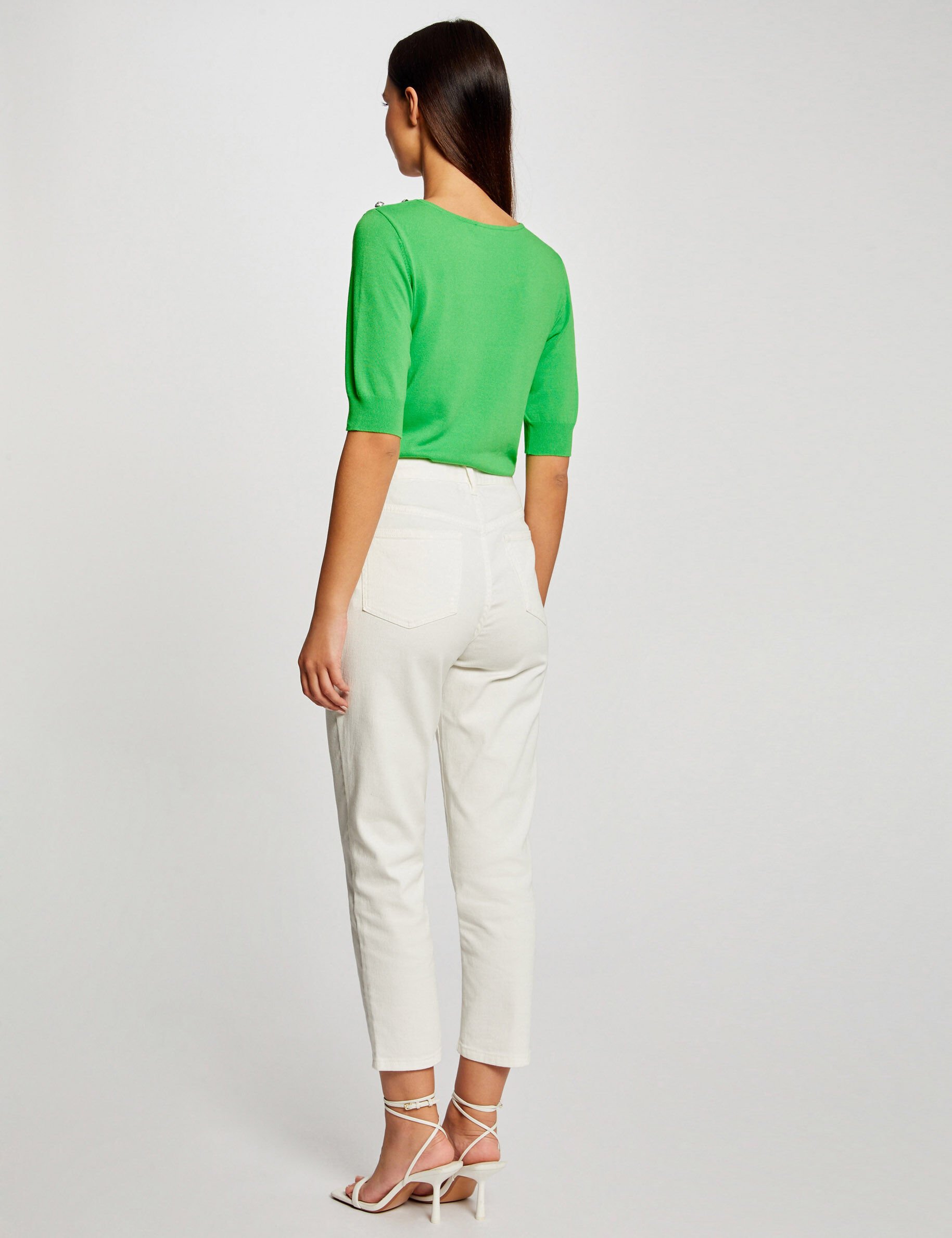 Pull manches 3/4 avec boutons vert clair femme - vert_clair