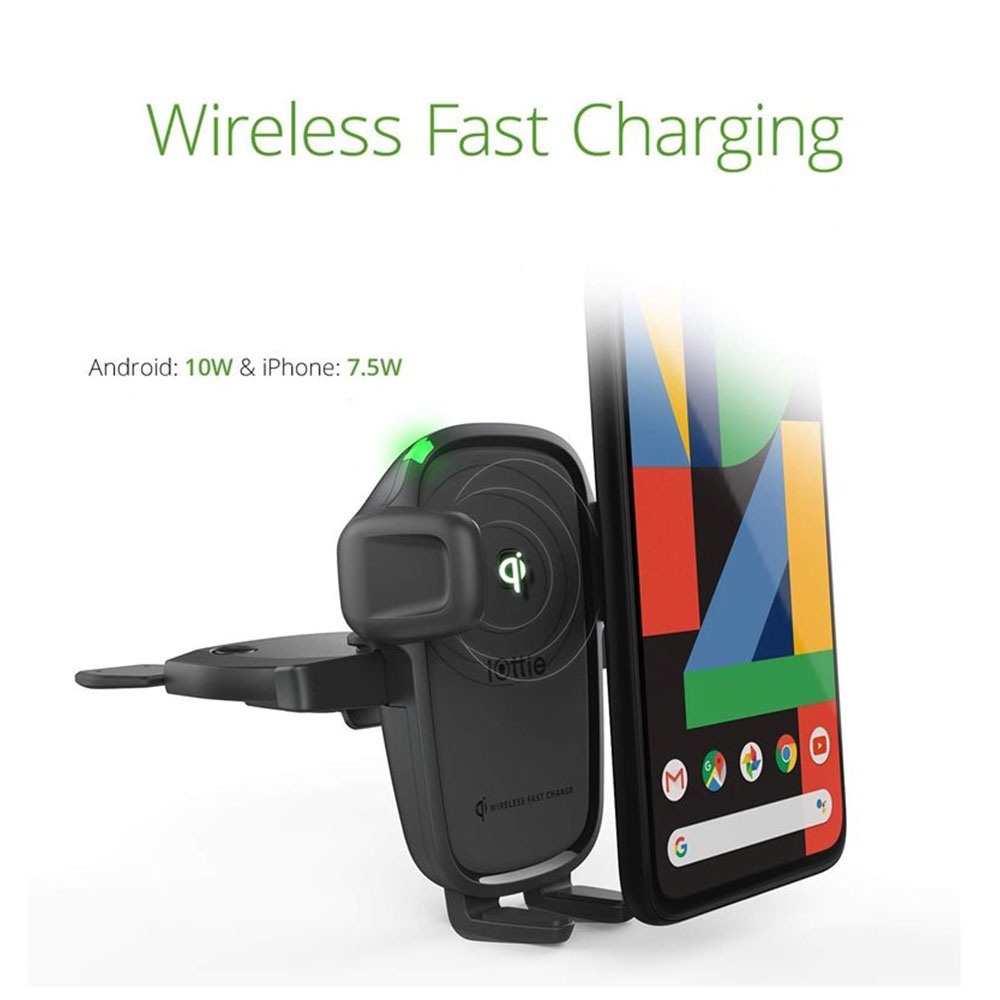 (10W) 2in1 Easy One Touch 2 Qi Wireless Fast Charging Auto KFZ Halterung Lüftungsgitter   CD Slot Schacht (HLCRIO143) - Schwarz