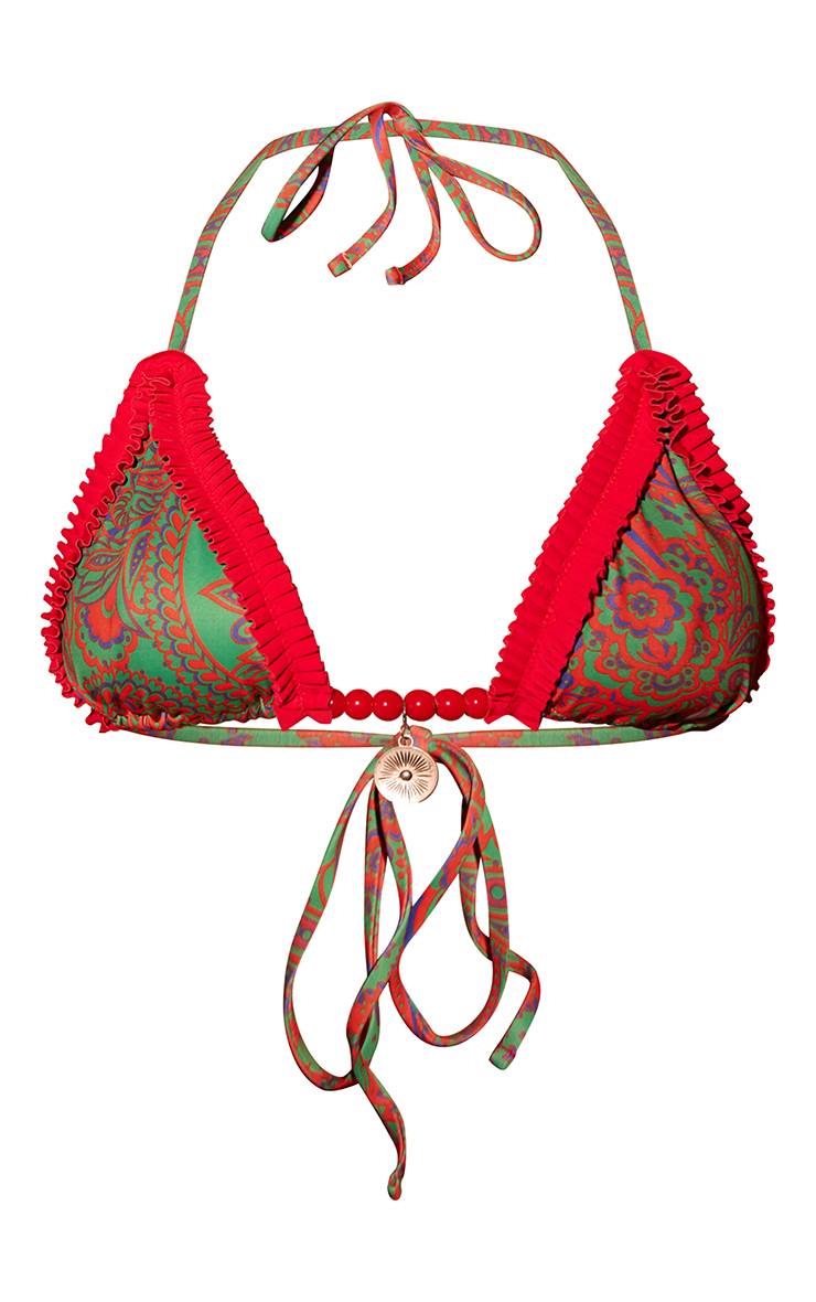 Rouge Haut De Bikini Triangle Imprimé Paisley