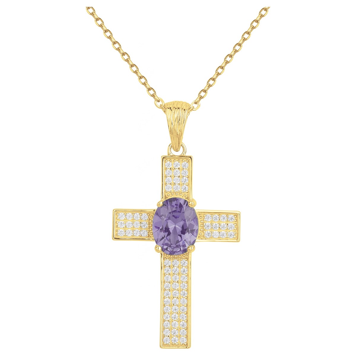 Collier Elisabeth en Plaqué Or avec oxyde de zirconium mauve amethyste