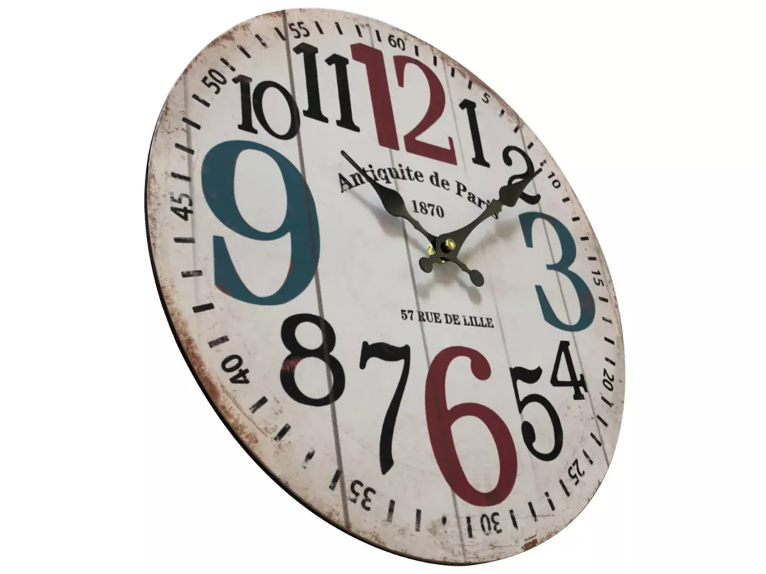 Horloge Murale Ronde Mdf Blanc Shabby Salon 33,8x33,8x4