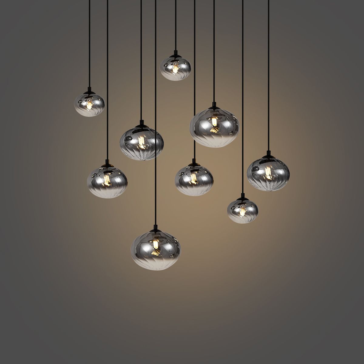 Moderne hanglamp zwart met smoke glas 9-lichts - Jia