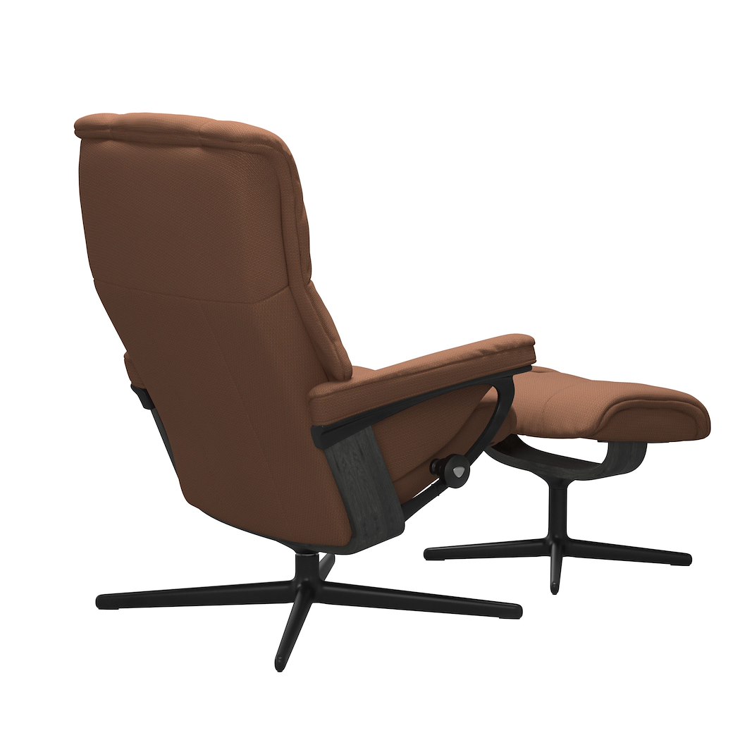 Mayfair (M) Cross lenestol med krakk Tekstil Jasmine Rust og Cross understell i gråbeiset og sort.