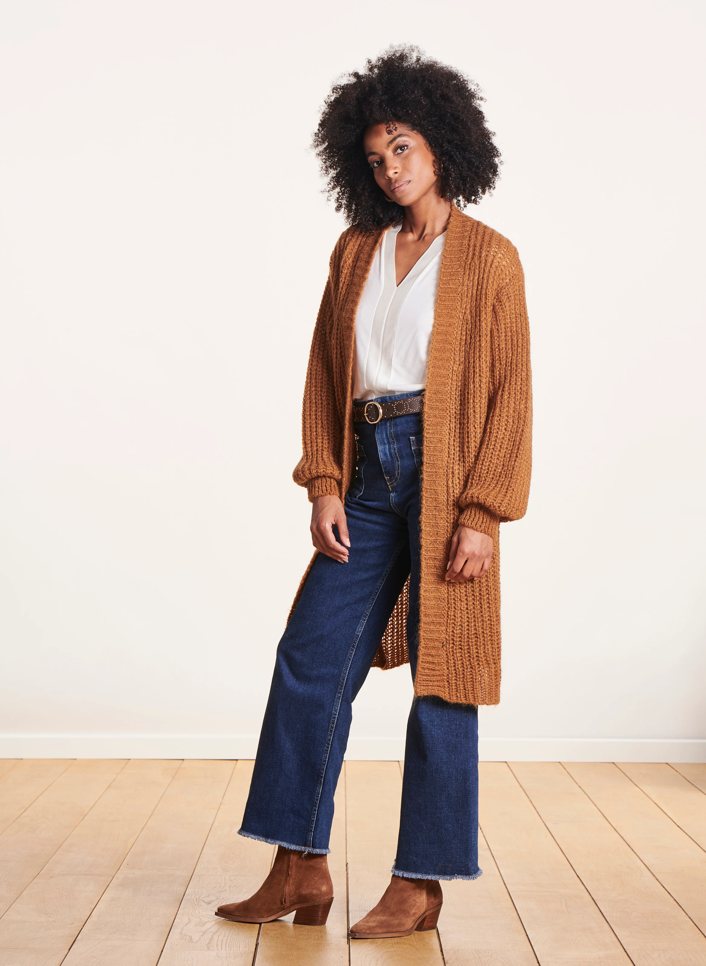 Gilet long en maille| Marron