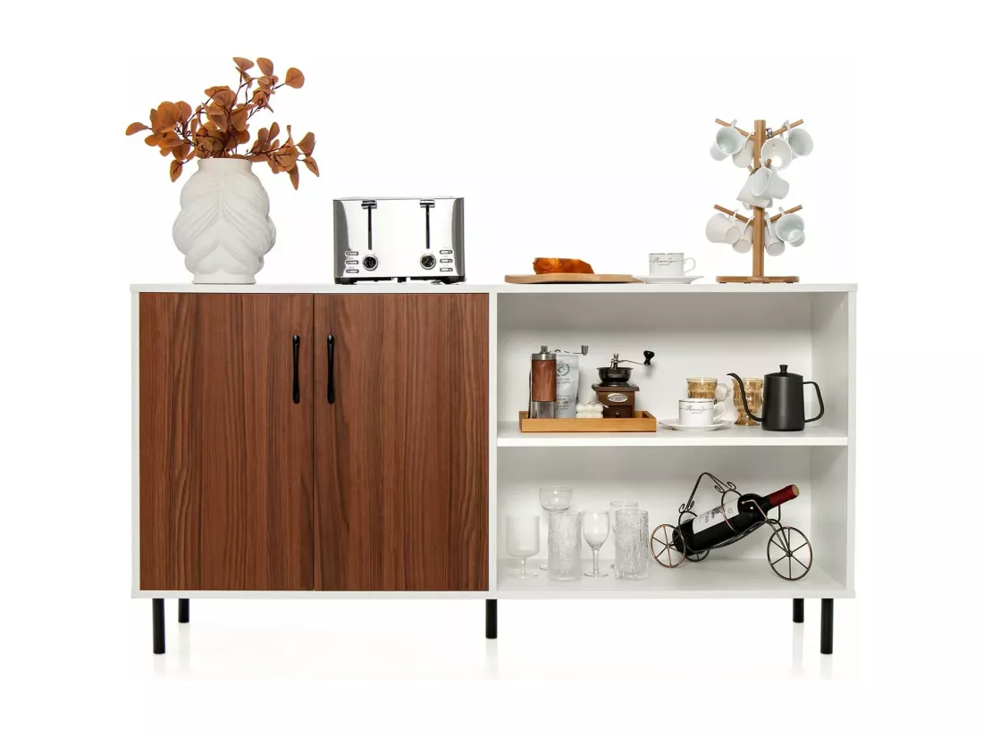 Buffet salon avec 2 portes et 2 compartiments, 4 pieds métalliques, 148 x 40 x 75 cm
