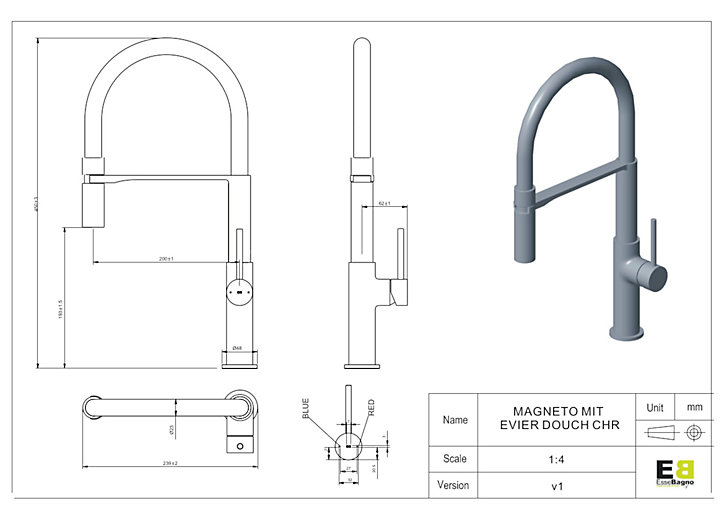 Mitigeur de cuisine chromé avec douchette EsseBagno Magnet