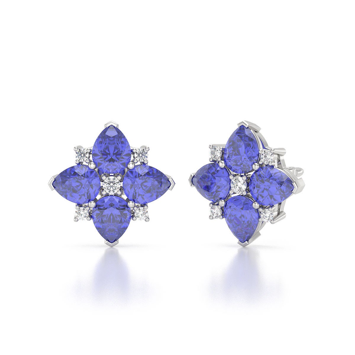 Boucles d'oreilles ADEN Or 585 Blanc Tanzanite et Diamant 2.100grs
