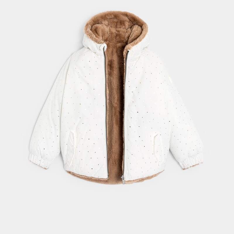 Blouson réversible fausse fourrure blanc étoilé Fille