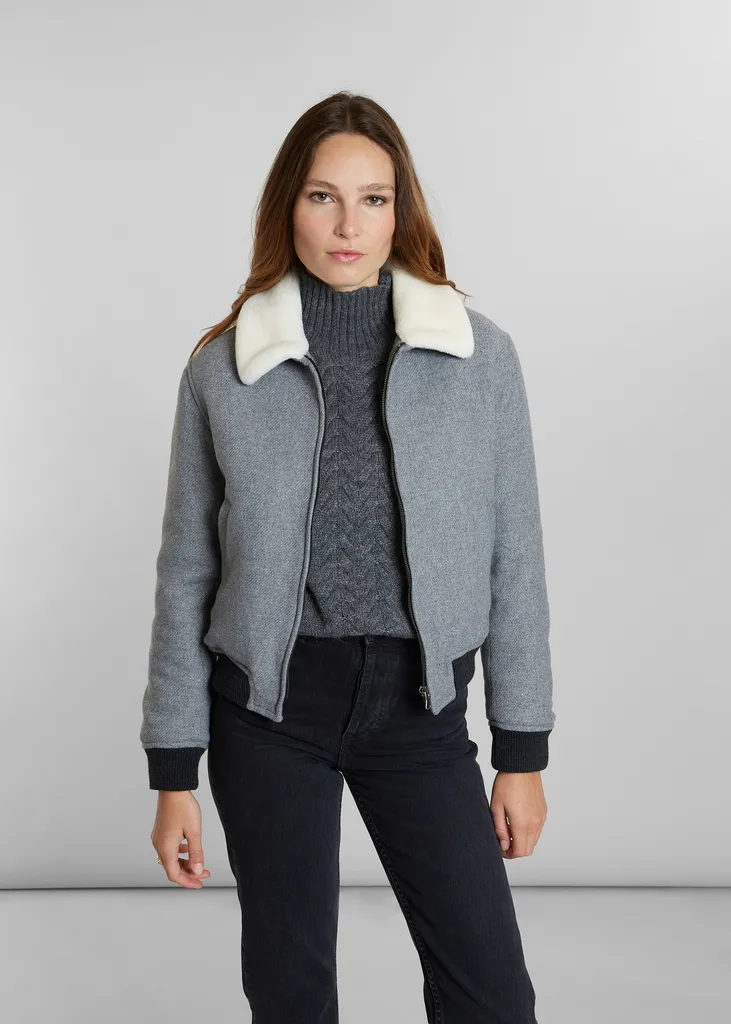 Blouson col effet mouton en laine fabriqué en France L'Exception Paris