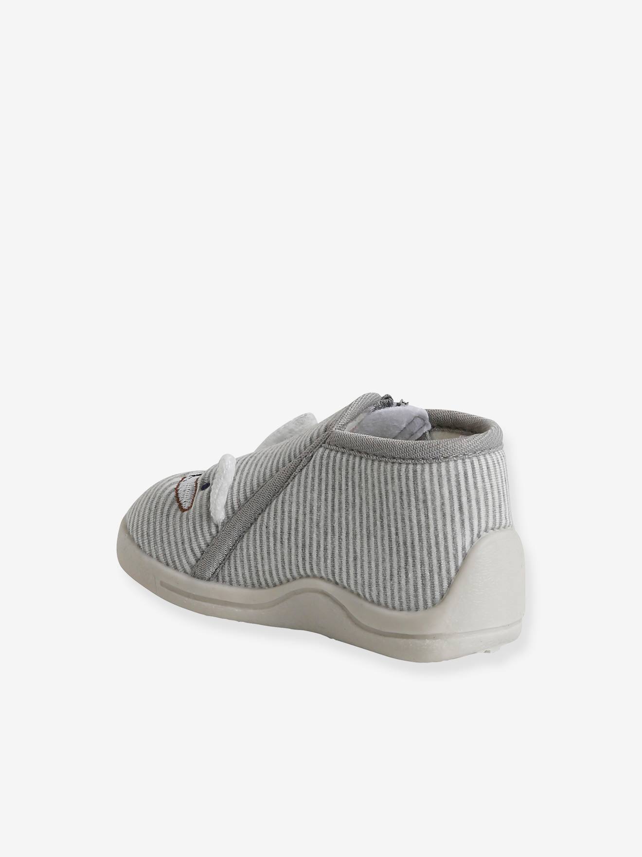 Pantufas de lona para bebê com zíper, listras cinza