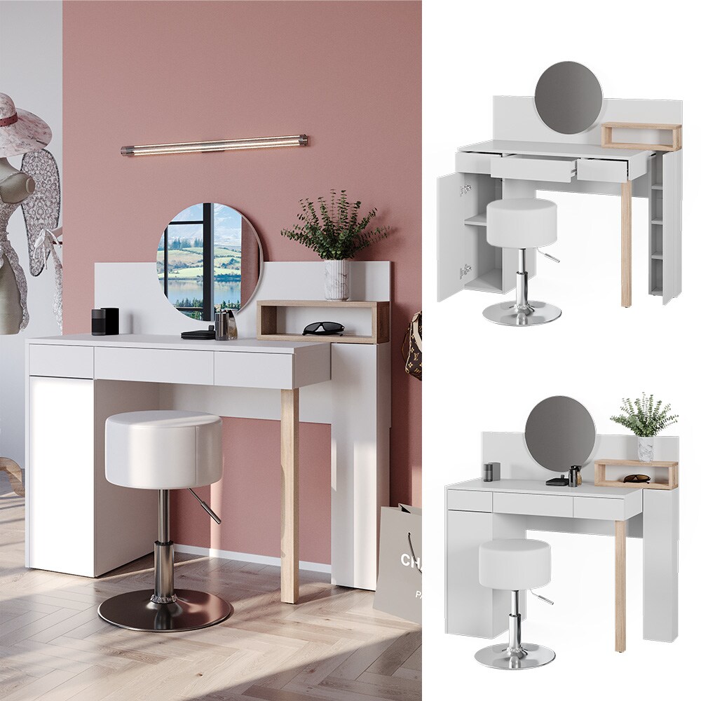 Vicco Schminktisch mit Spiegel Olivia, 110x120cm, weiß, Frisiertisch mit Hocker