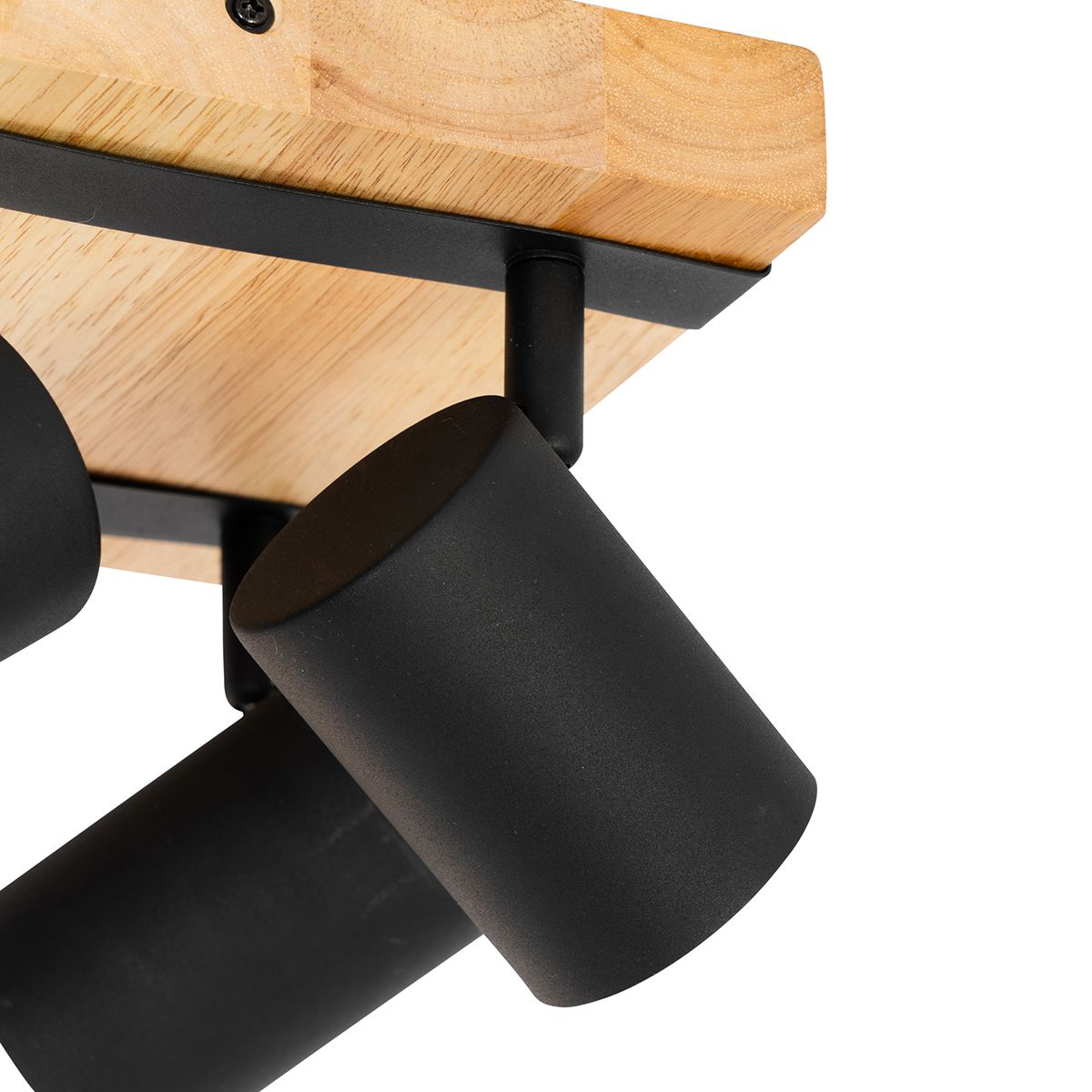 Smart plafondspot zwart met hout 4-lichts draai- en kantelbaar incl. Wifi GU10 50mm - Jeana