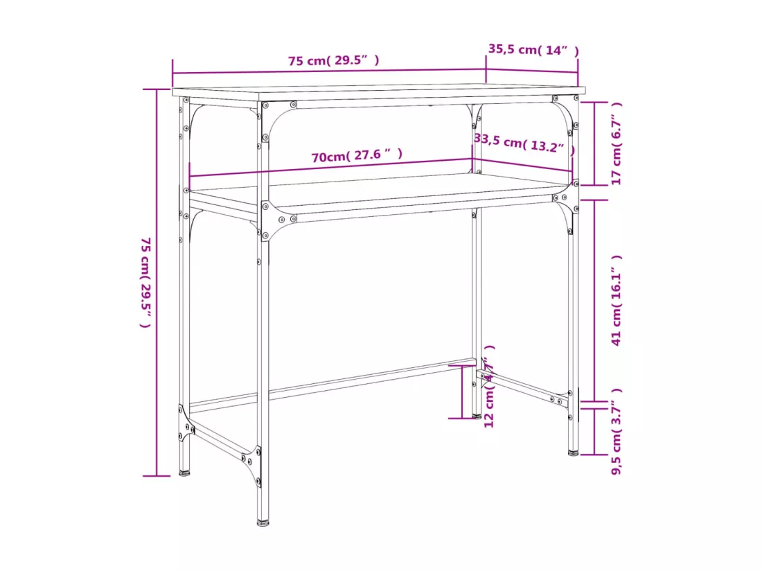 Table console chêne fumé 75x35,5x75 cm bois d'ingénierie