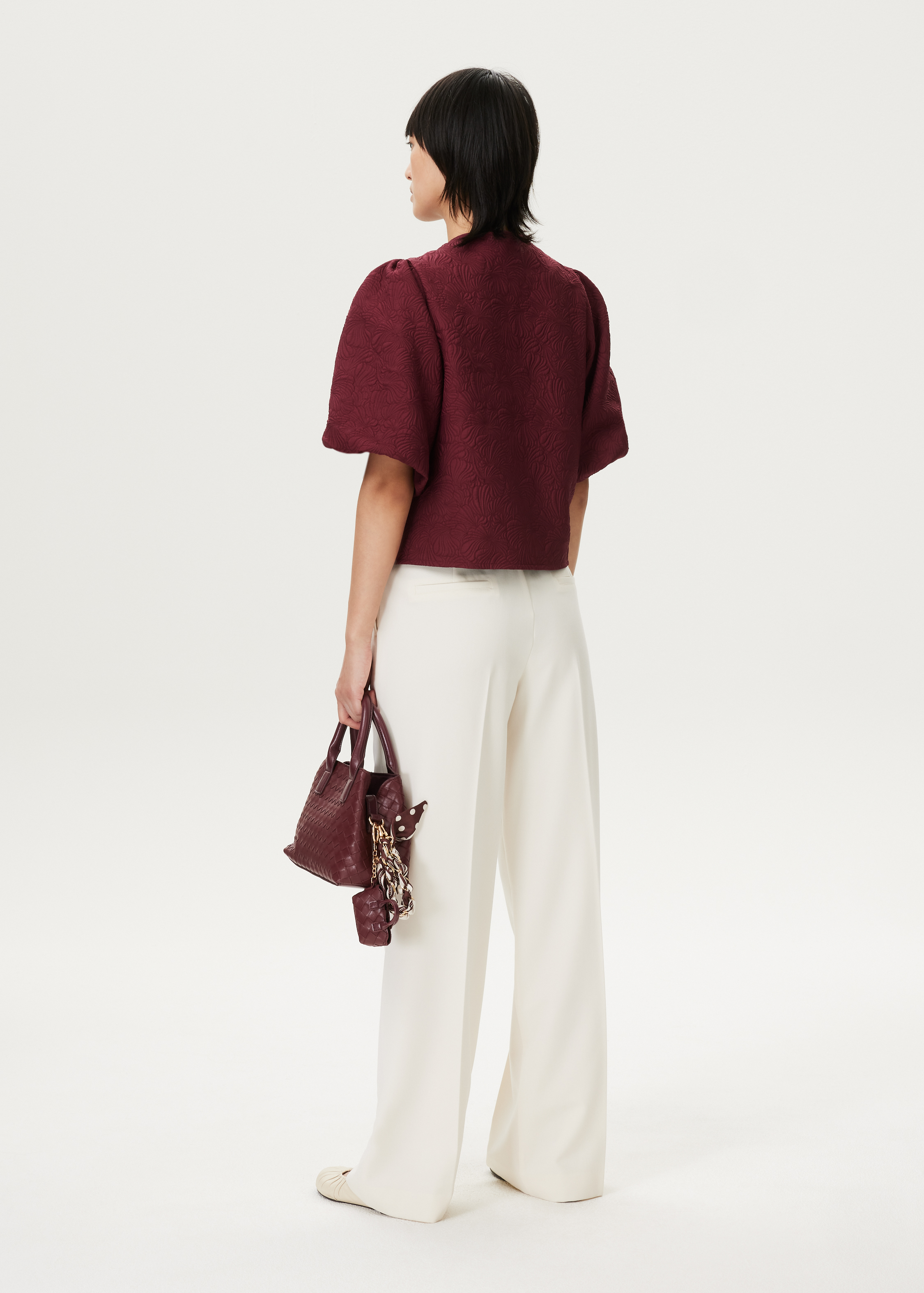 Jacquard blouse met pofmouwen