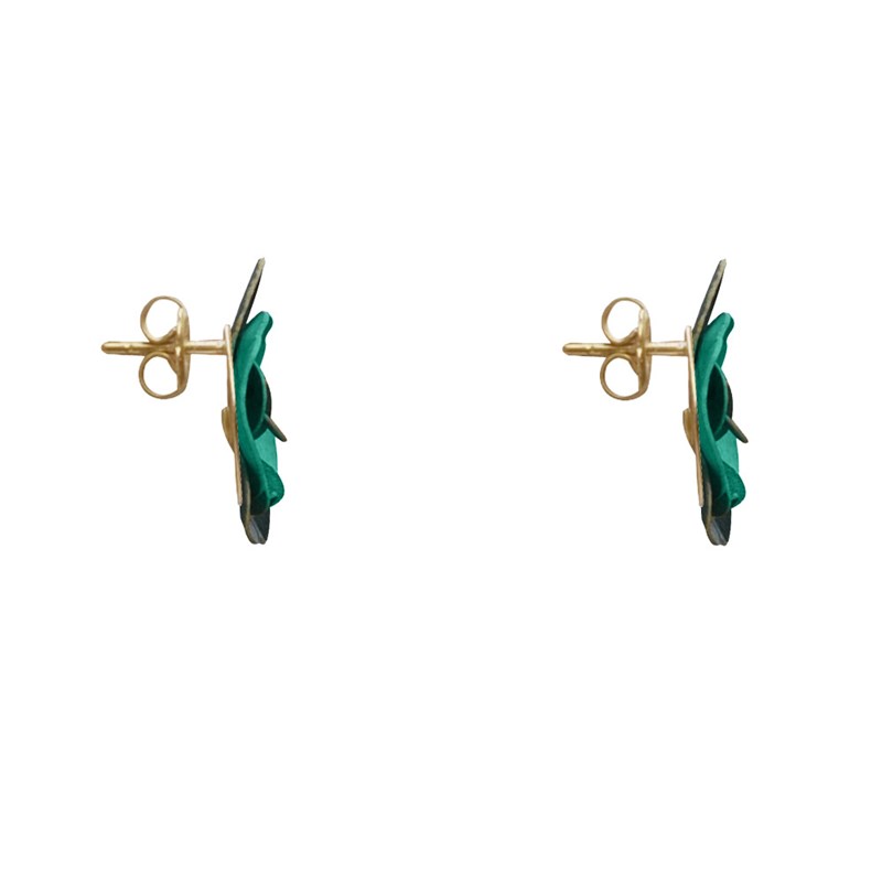 Boucles d'Oreilles Clous Laiton Orchidée en Cuir