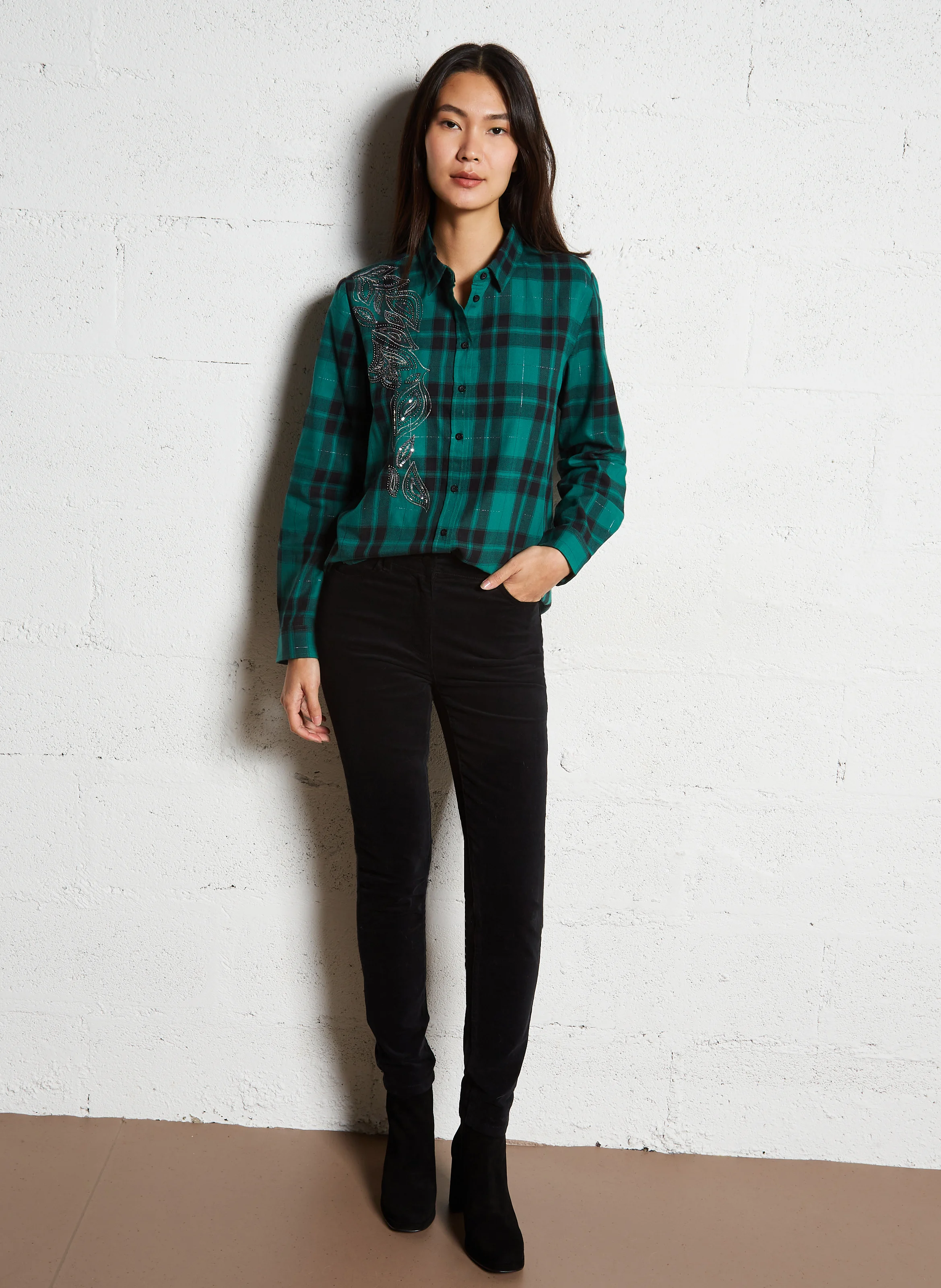 Chemise col classique à carreaux | Vert