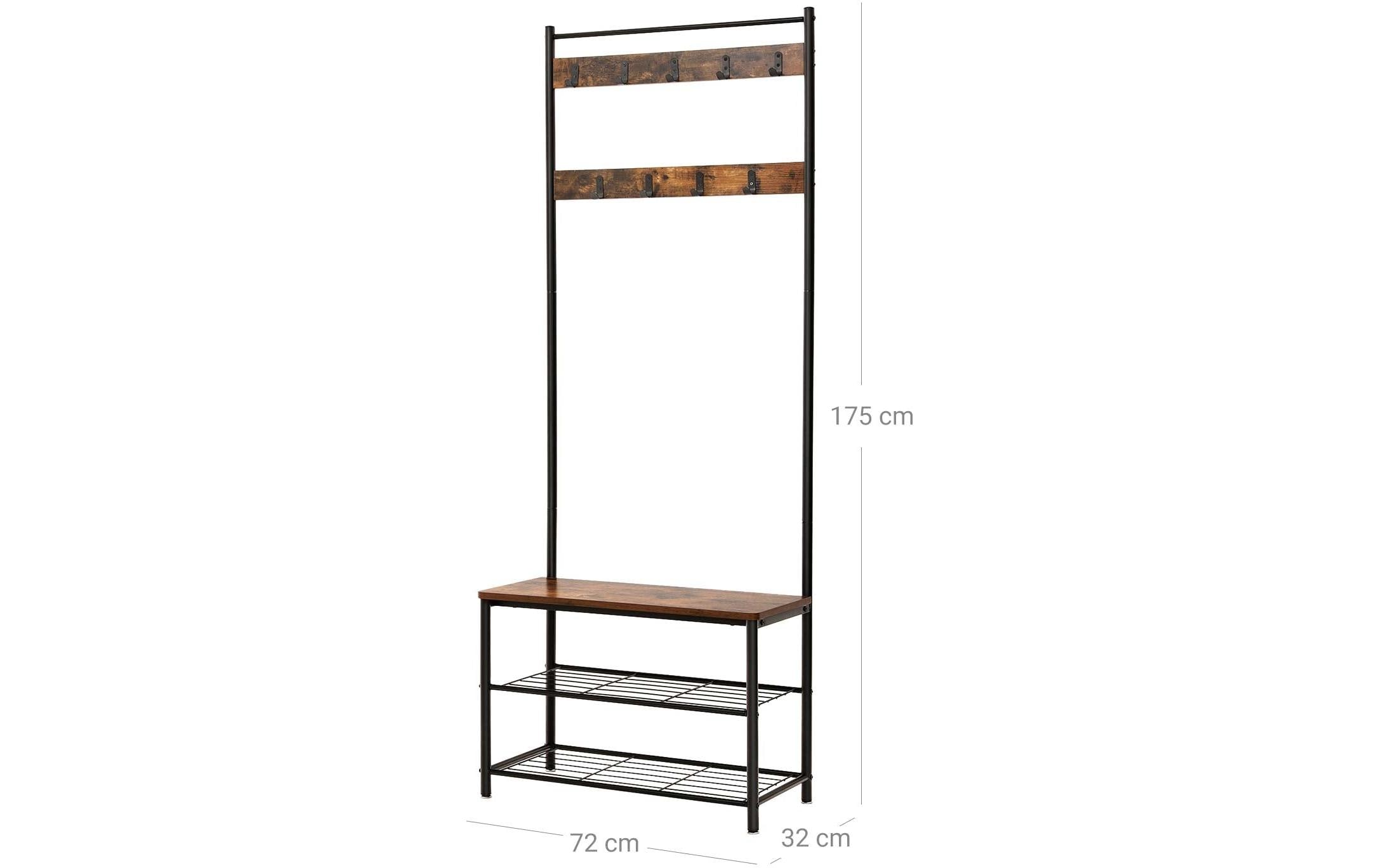 Garderobe mit Schuhablagen 175 cm, Braun/SchwarzKleiderständer mit Sitzbank