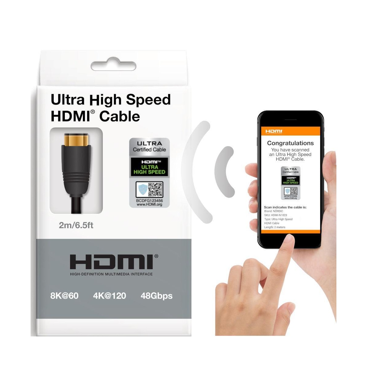 NORDIC-SERTIFISERT KABLER 3m Ultra High Speed ​​​​HDMI 2.1 8K 60Hz 4K 120Hz 48Gbps Dynamic HDR eARC VRR Nylonflettet kabel gullbelagt