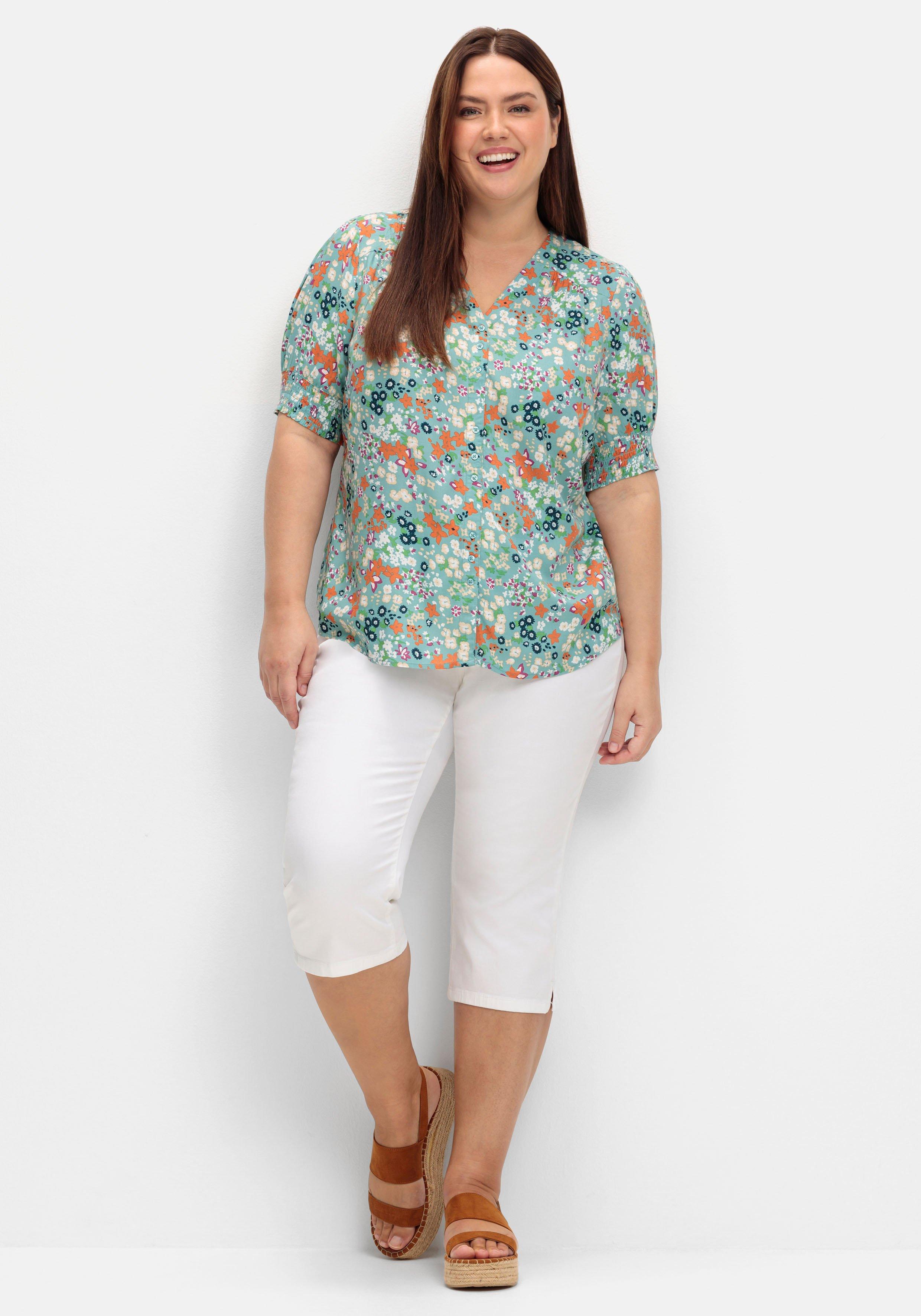 Bluse mit V-Ausschnitt und Allover-Blumenprint