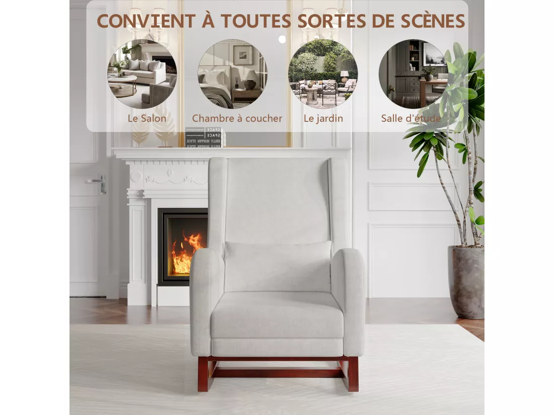 Fauteuil à bascule, Chaise à Bascule avec Repose - Jambes Rétractable Chaise avec Dossier Haut en Bois Massif Chaise Berçante pour Salon, Chambre, Jusqu'à 150 kg - Gris