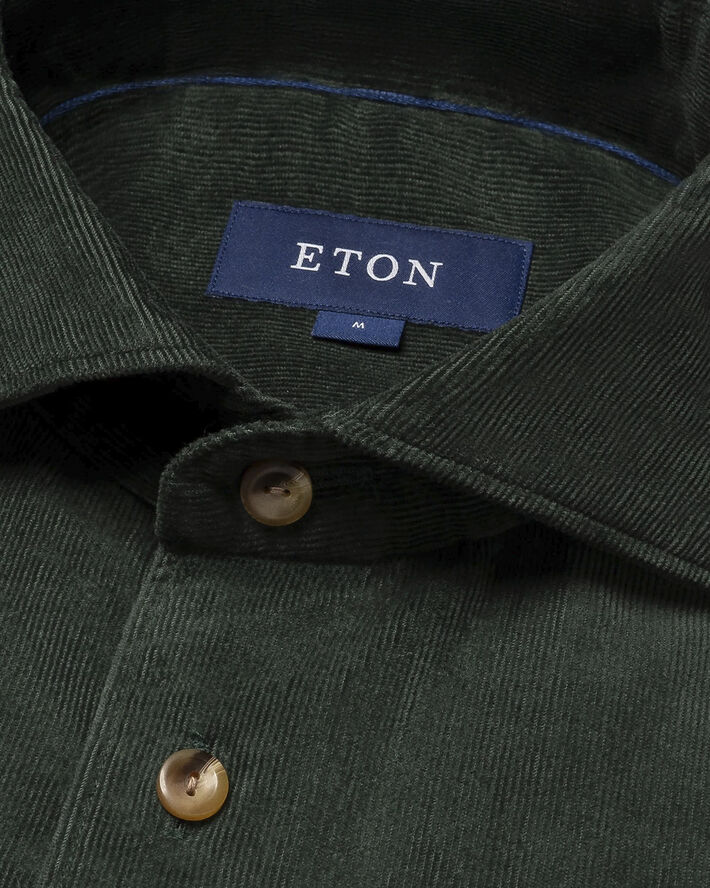 ETON Slim Fit Dark Green Fine Whale Coruroy Shirt Grøn