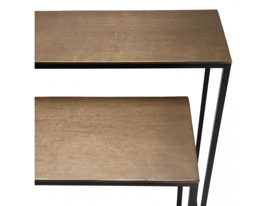 JONAS - Set de 2 consoles gigognes aluminium doré et noir pieds métal