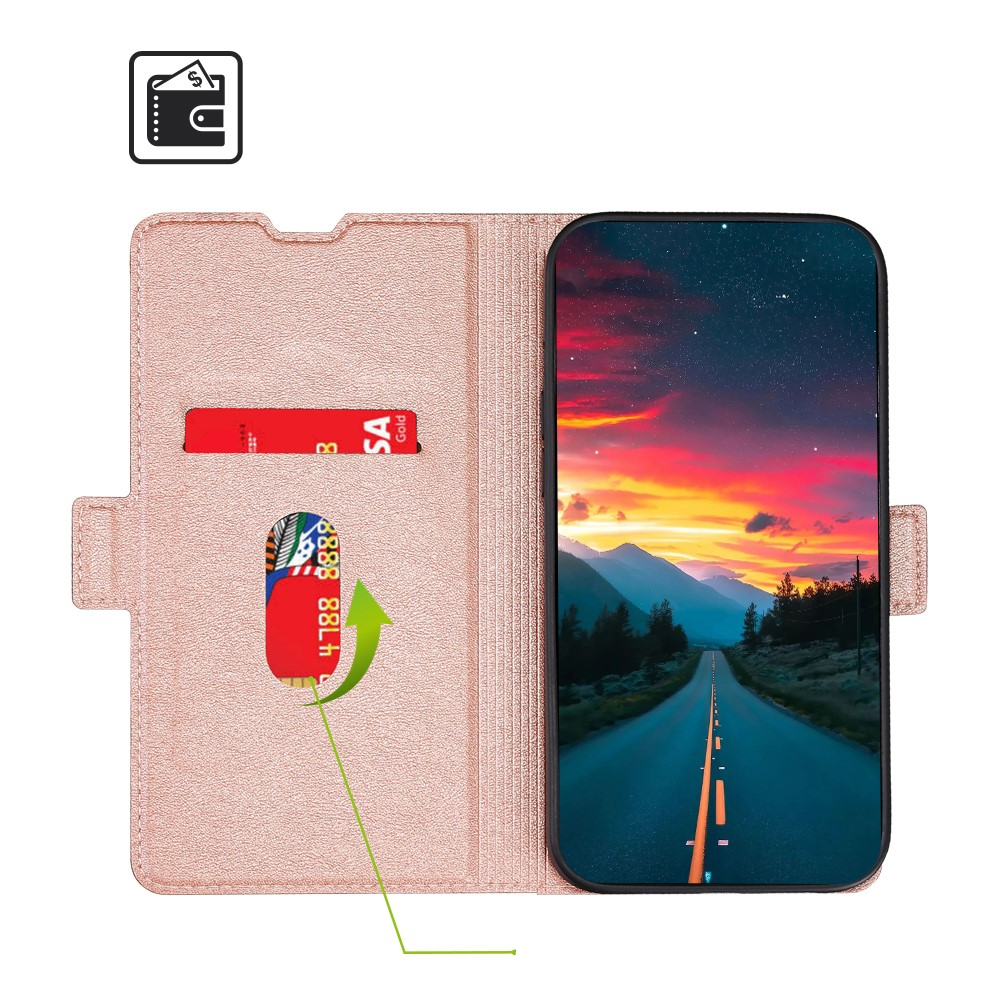 Samsung Galaxy S21 FE 5G Leder Tasche Flip Cover Litchi Look mit Kartenfach - Roségold