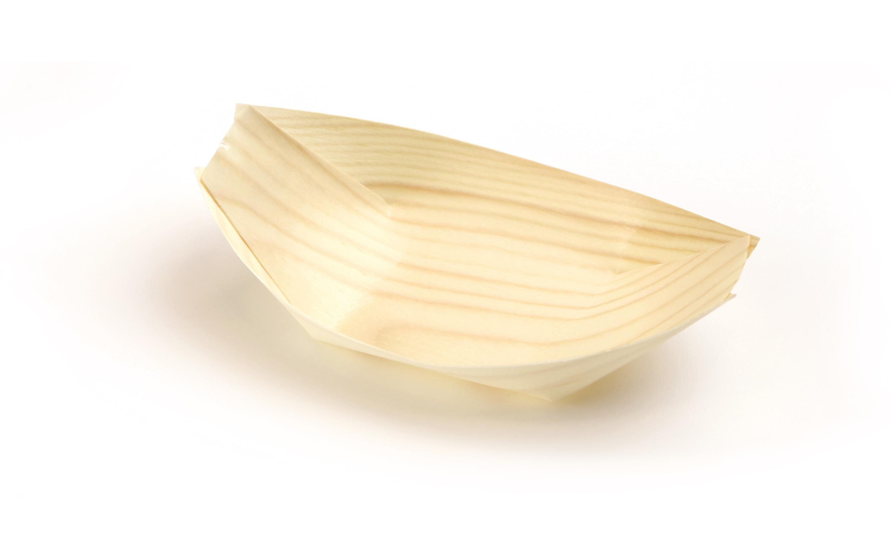 Fingerfood-Schale Holzboot 8.5 x 17 cm, 50 StückEinwegboot aus FSC Holz