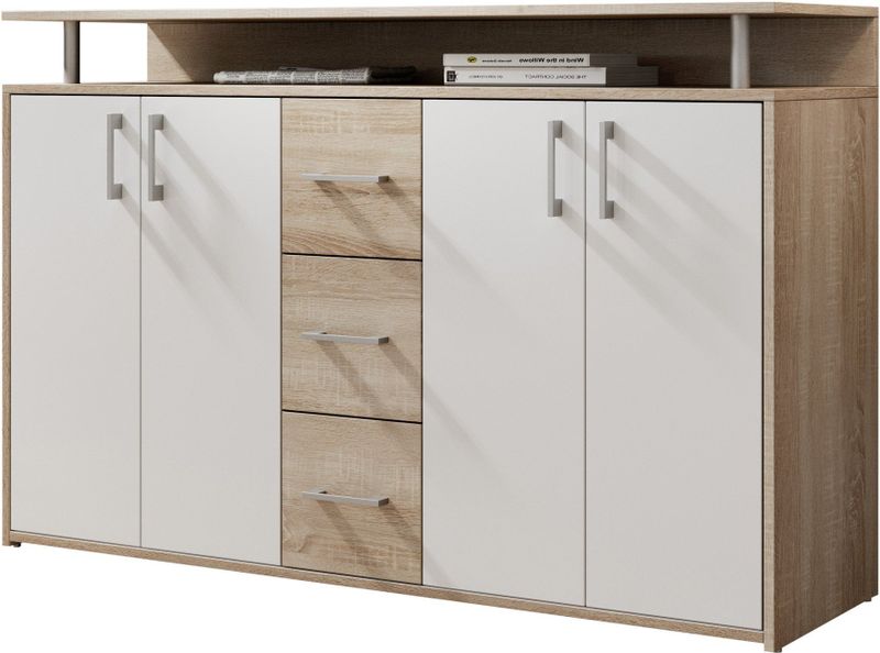 Emob - Dressoir - Wit - Spaanplaat - Flotar met 4 Deuren en 3 Lades