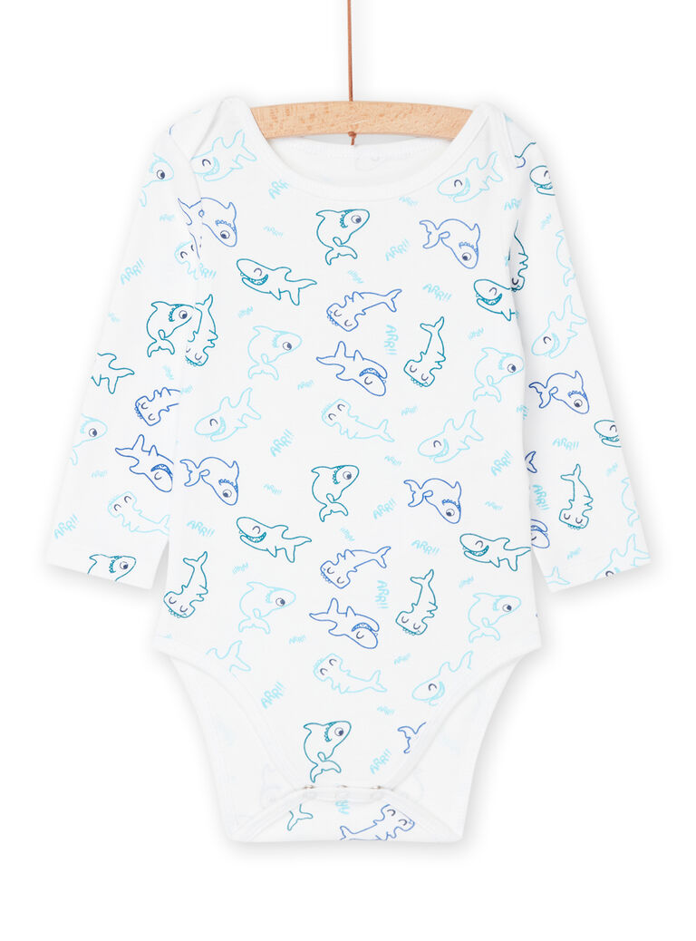 Body blanc en coton biologique à imprimé requins
