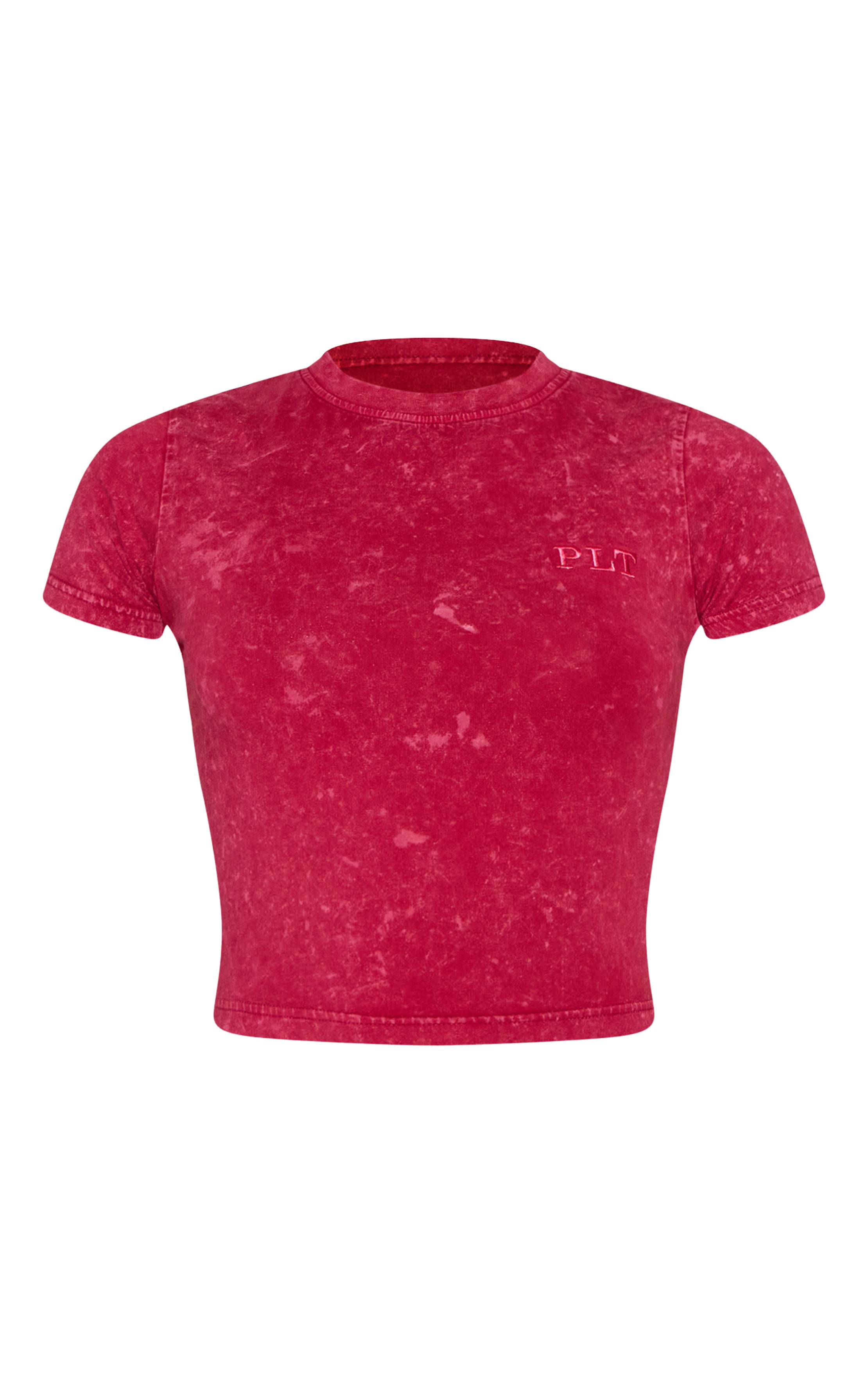 Rouge T-shirt Ajusté Délavé