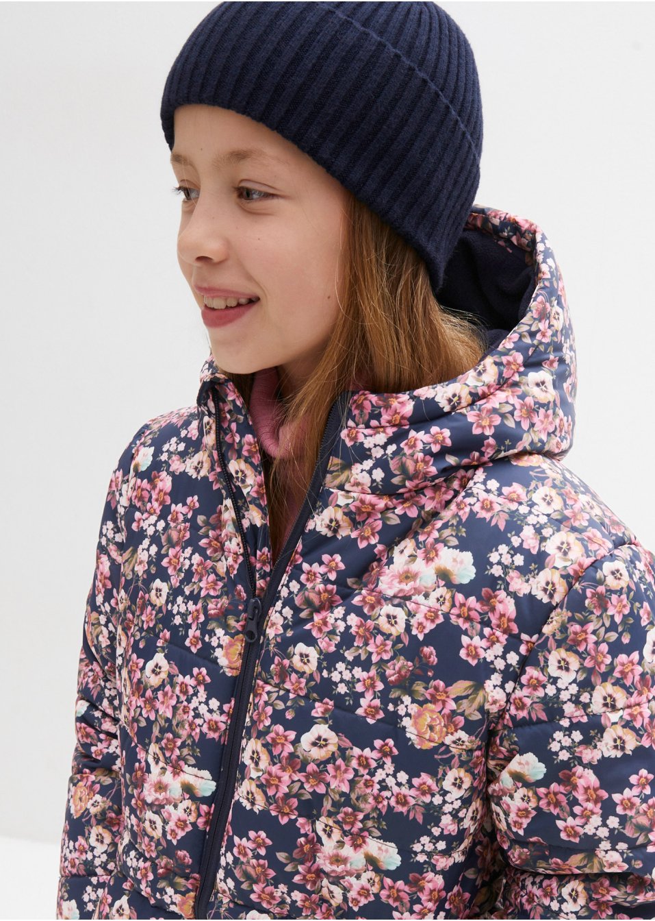 Veste d'hiver fille avec imprimé floral, étanche et coupe-vent