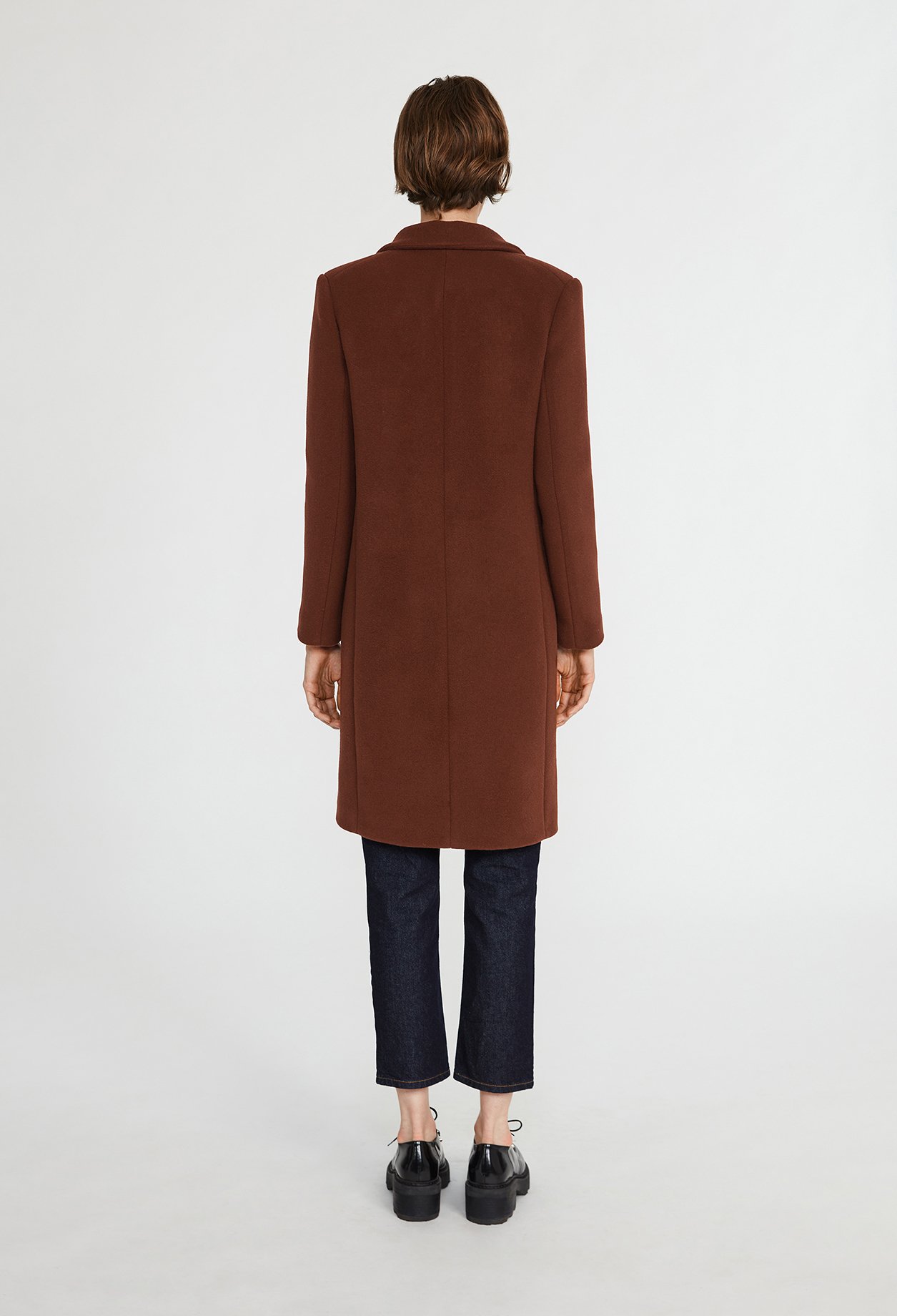 Manteau marron mi-long laine melangee