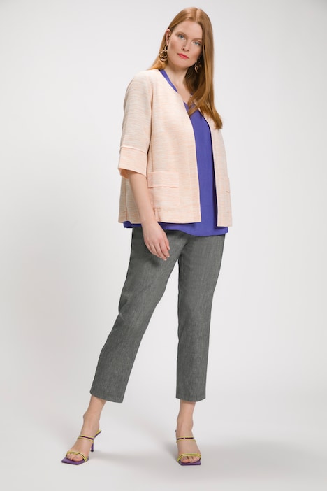 Jacke, meliert, offene Form, Rundhals, 3/4-Arm