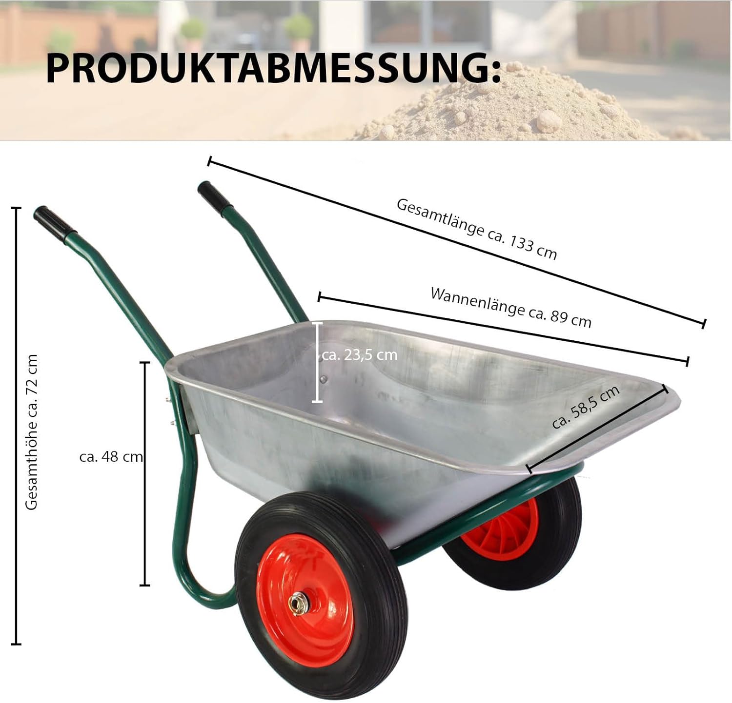 2-Rad Schubkarre Gartenschubkarre Schiebkarre Gartenkarre 100l 160kg (Metall | Kunststoff/Luftrad | PU-Rad) (Kunststoff | Luftrad) (Metallwanne + PU Räder) Nach Auswahl